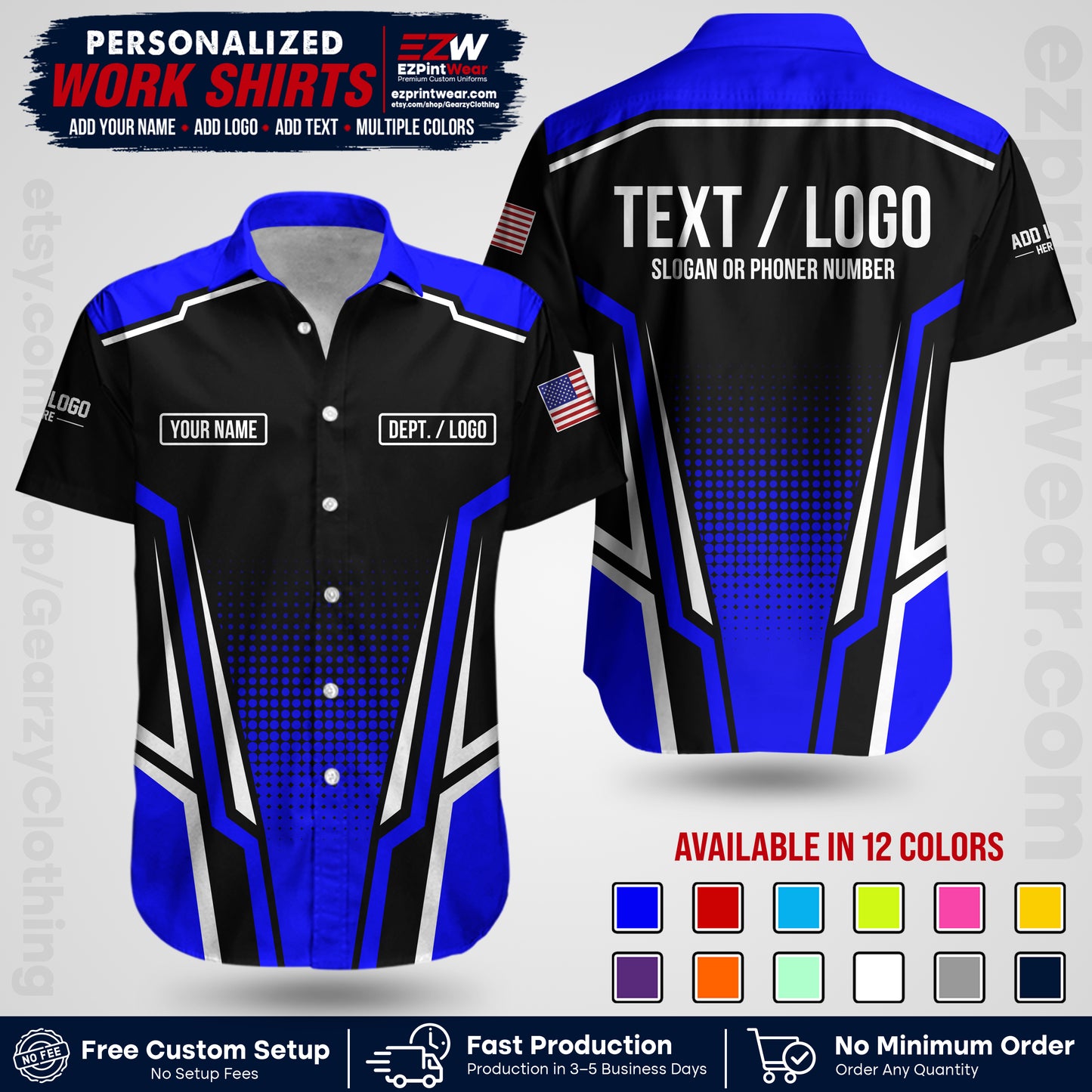 Custom All Over Print Work Uniform Shirt with Name, Logo & Text | Custom Hawaiian Shirt | Company Shirt | Employee Uniform UNF17