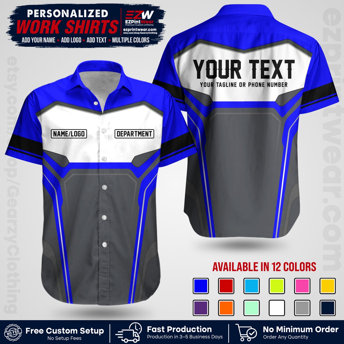 Custom All Over Print Work Uniform Shirt with Name, Logo & Text | Custom Hawaiian Shirt | Company Shirt | Employee Uniform UNF05