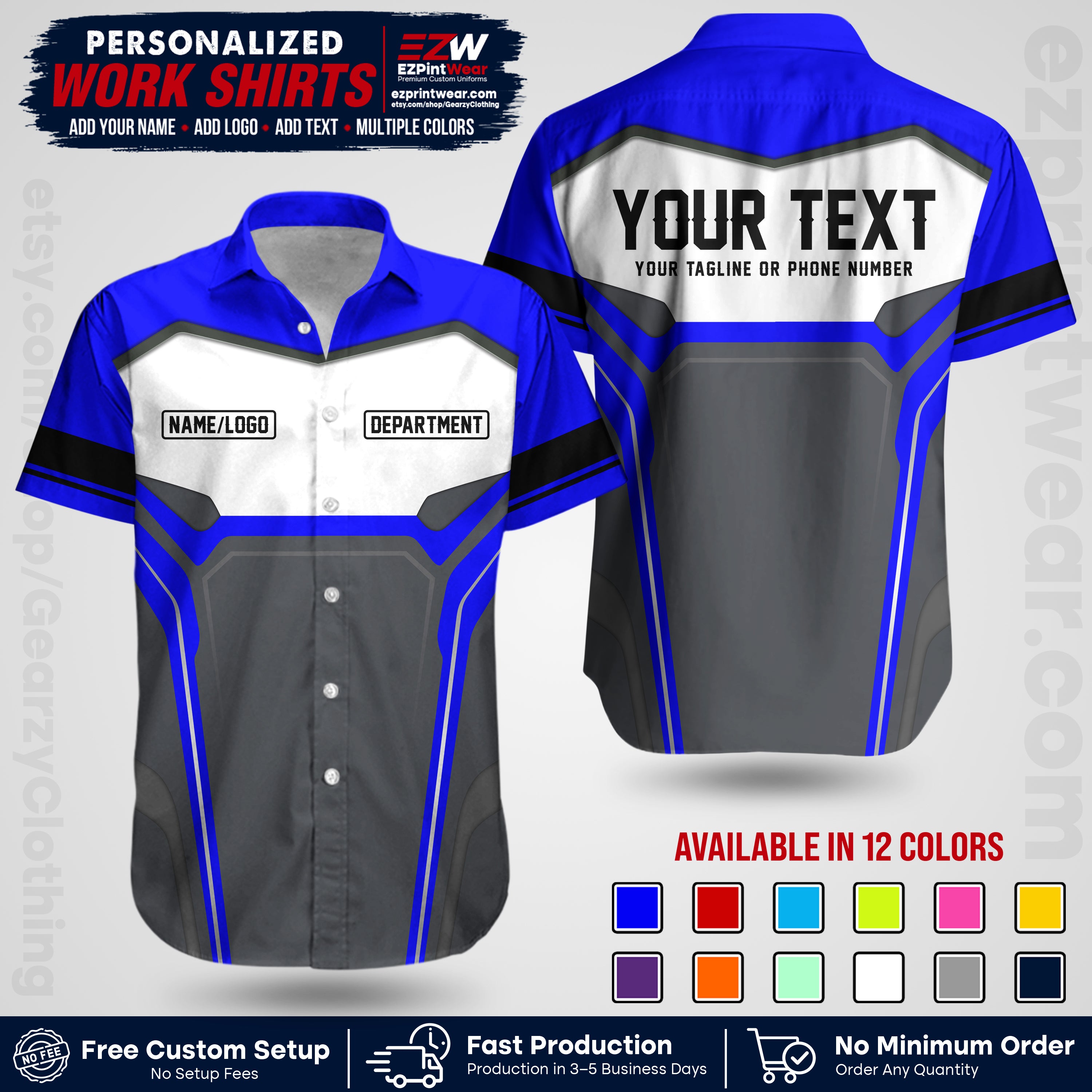 Custom All Over Print Work Uniform Shirt with Name, Logo & Text | Custom Hawaiian Shirt | Company Shirt | Employee Uniform UNF05
