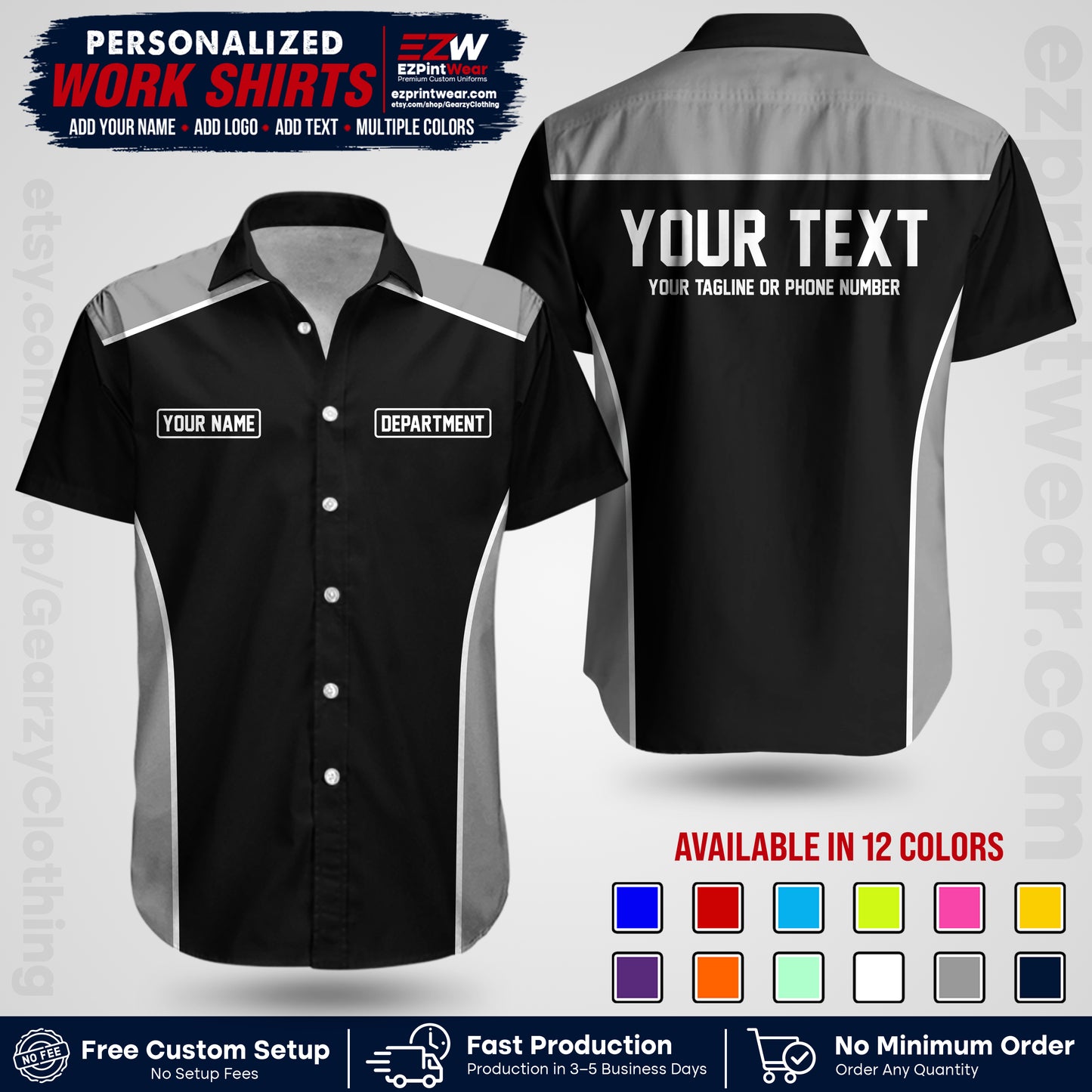 Custom All Over Print Work Uniform Shirt with Name, Logo & Text | Custom Hawaiian Shirt | Company Shirt | Employee Uniform UNF12