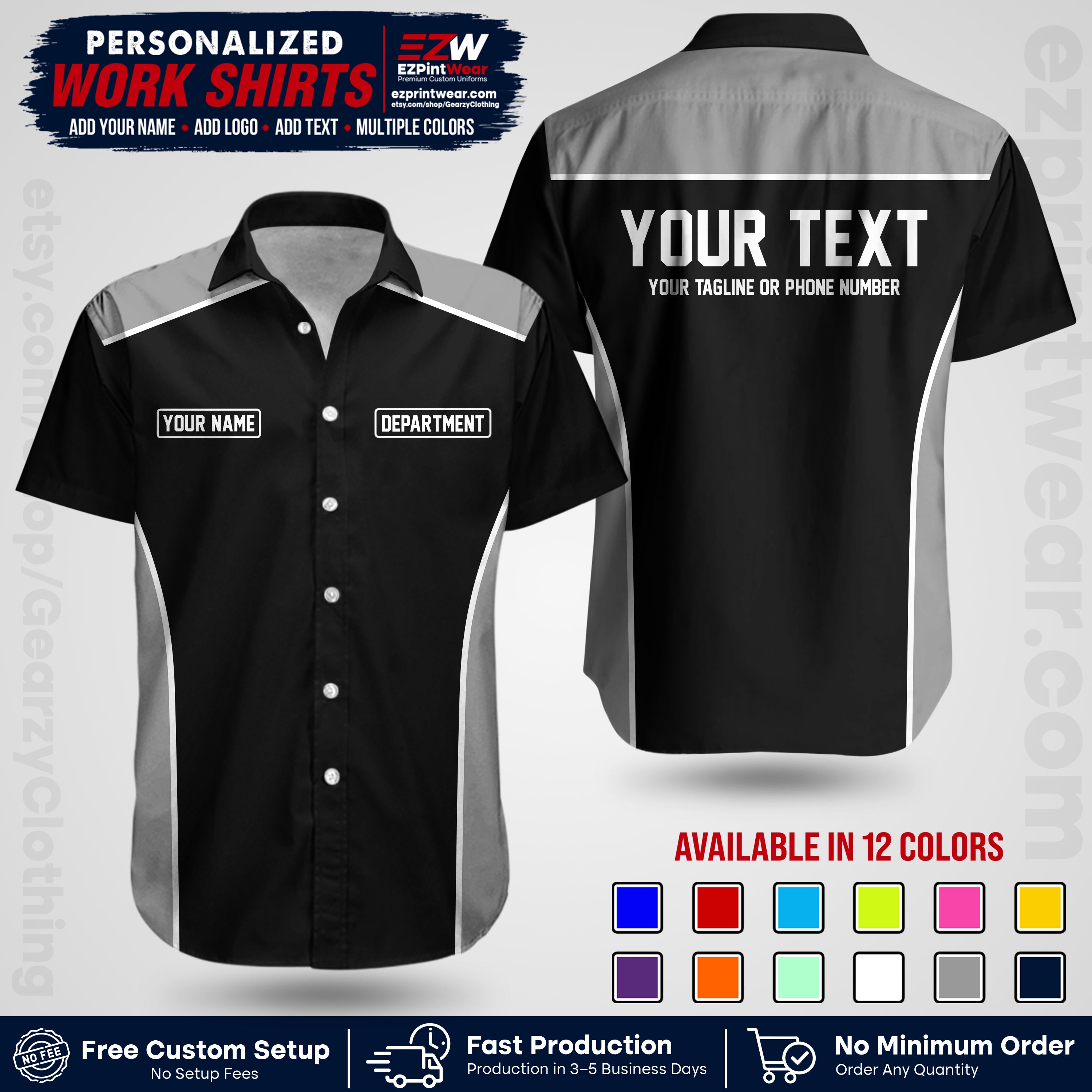 Custom All Over Print Work Uniform Shirt with Name, Logo & Text | Custom Hawaiian Shirt | Company Shirt | Employee Uniform UNF12