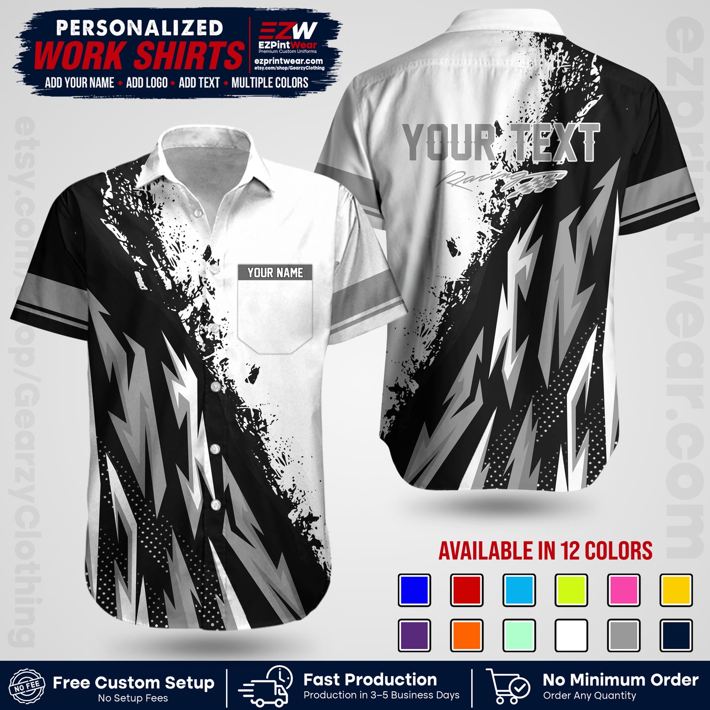 Custom Racing Shirt with Name, Logo & Text | Race Team Uniform | Crew Apparel RC08