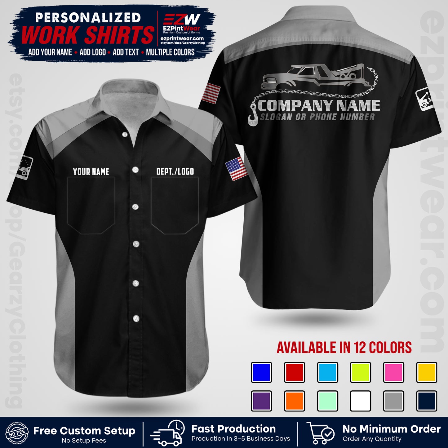 Custom Towing Shirt with Name, Logo & Text | Towing Company Uniform | Workwear TW01