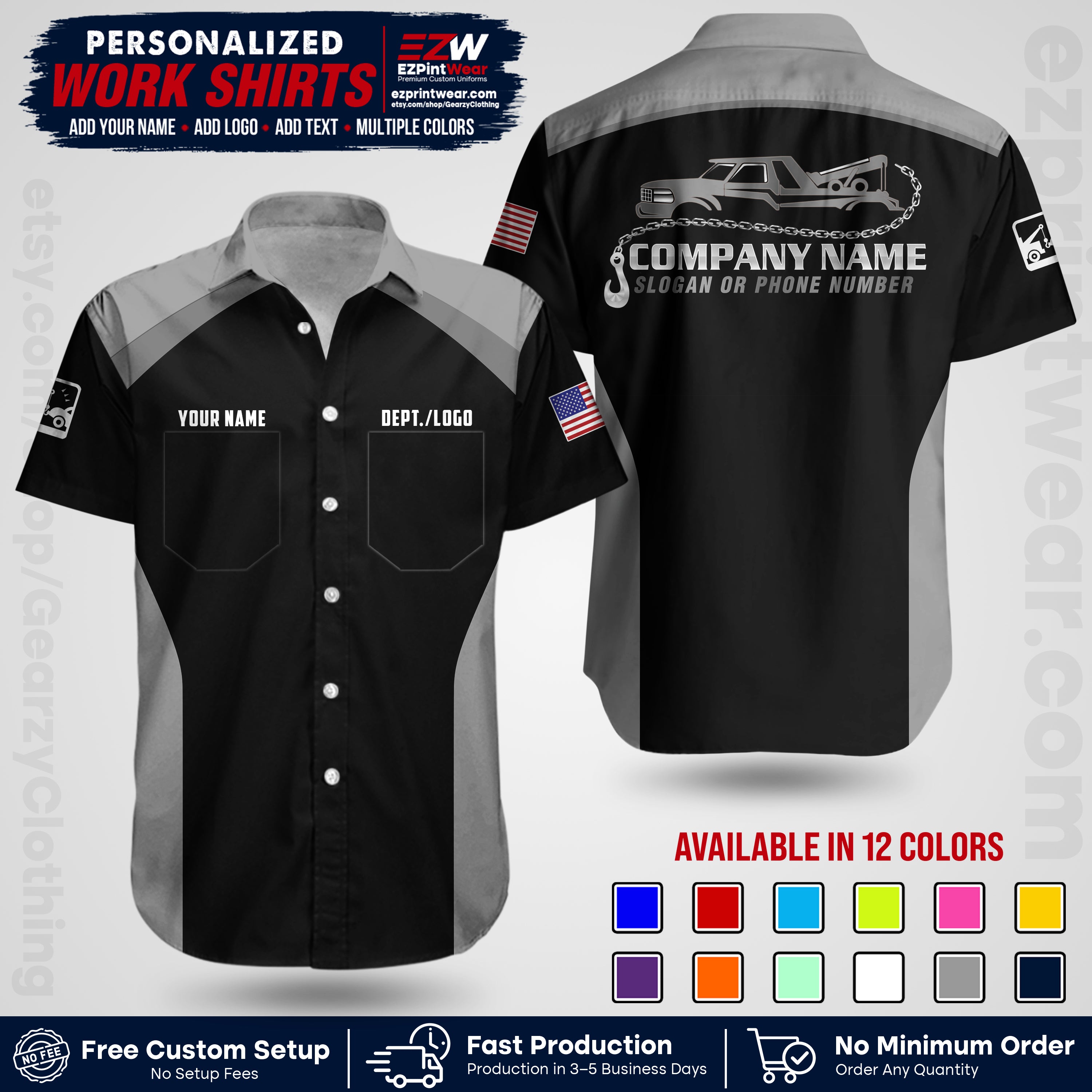 Custom Towing Shirt with Name, Logo & Text | Towing Company Uniform | Workwear TW01