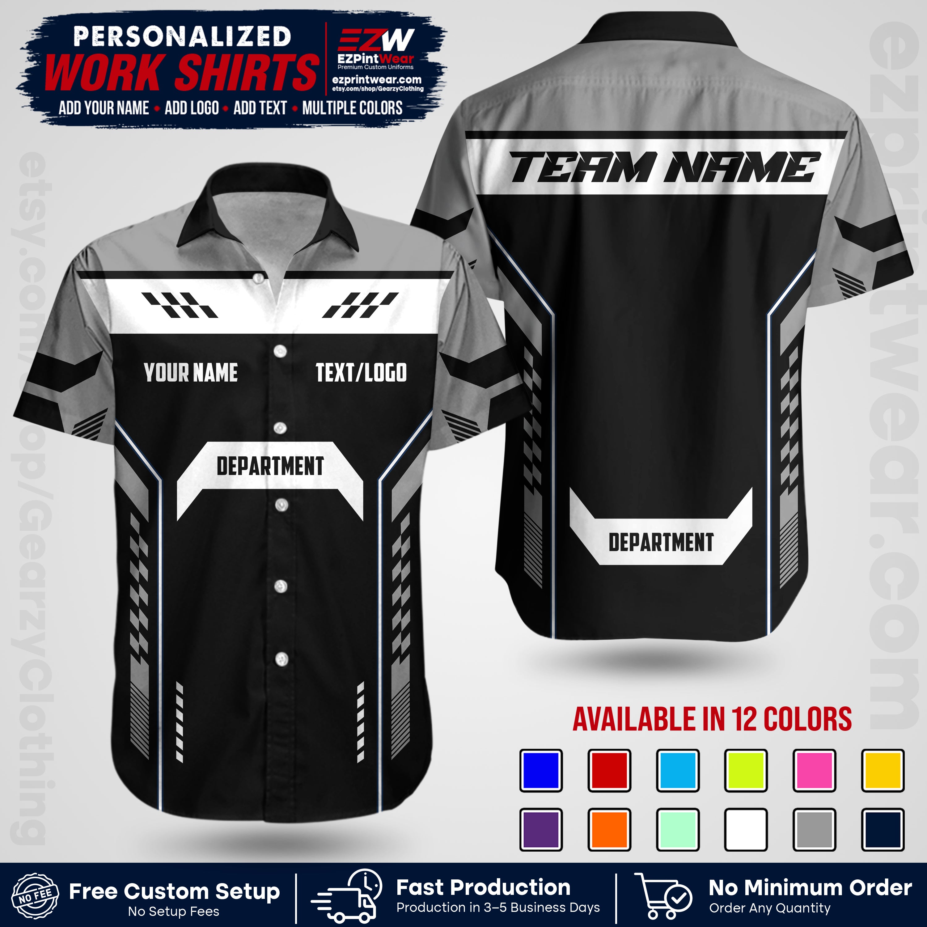 Custom All Over Print Work Uniform Shirt with Name, Logo & Text | Custom Hawaiian Shirt | Company Shirt | Employee Uniform UNF18