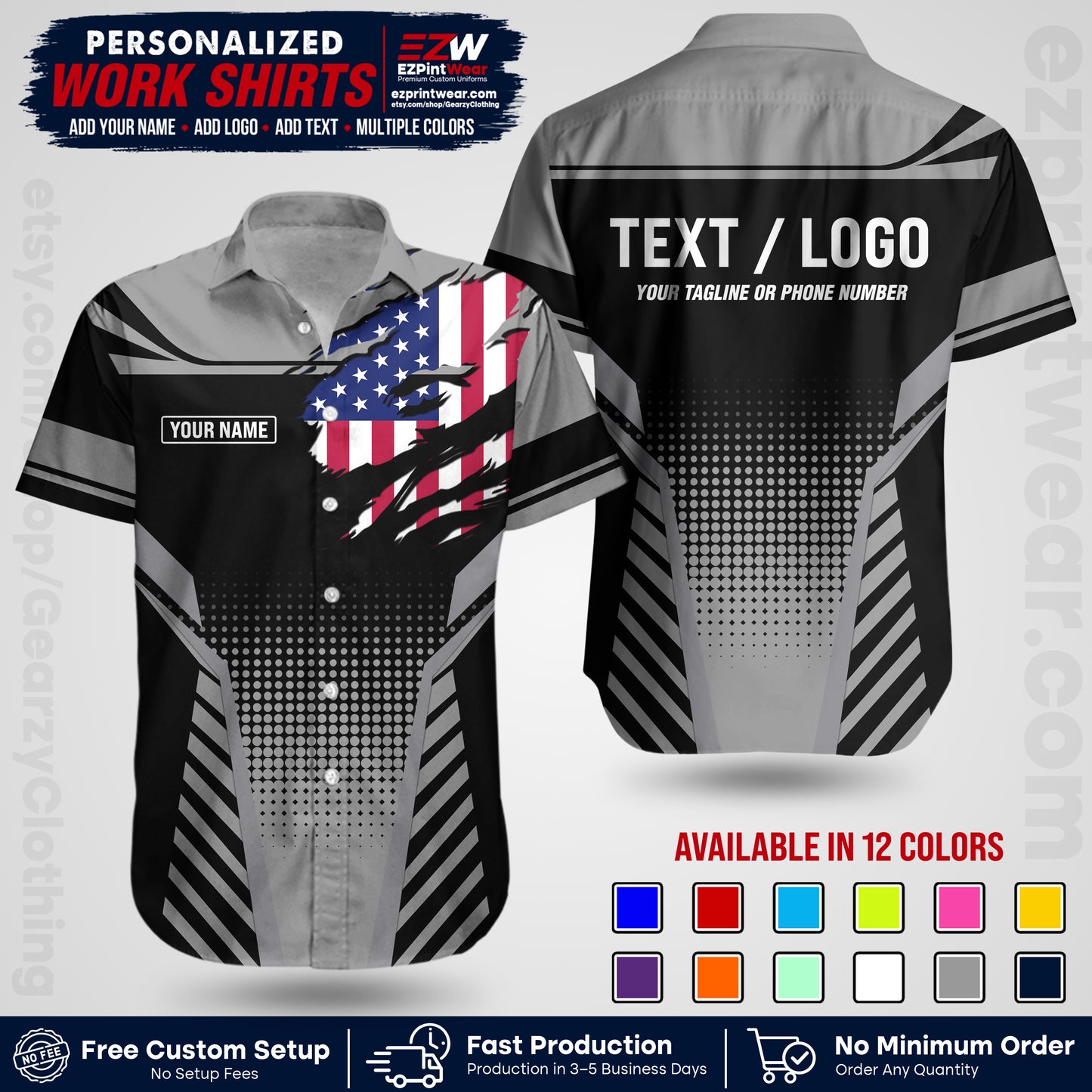 Custom All Over Print Work Uniform Shirt with Name, Logo & Text | Custom Hawaiian Shirt | Company Shirt | Employee Uniform UNF07