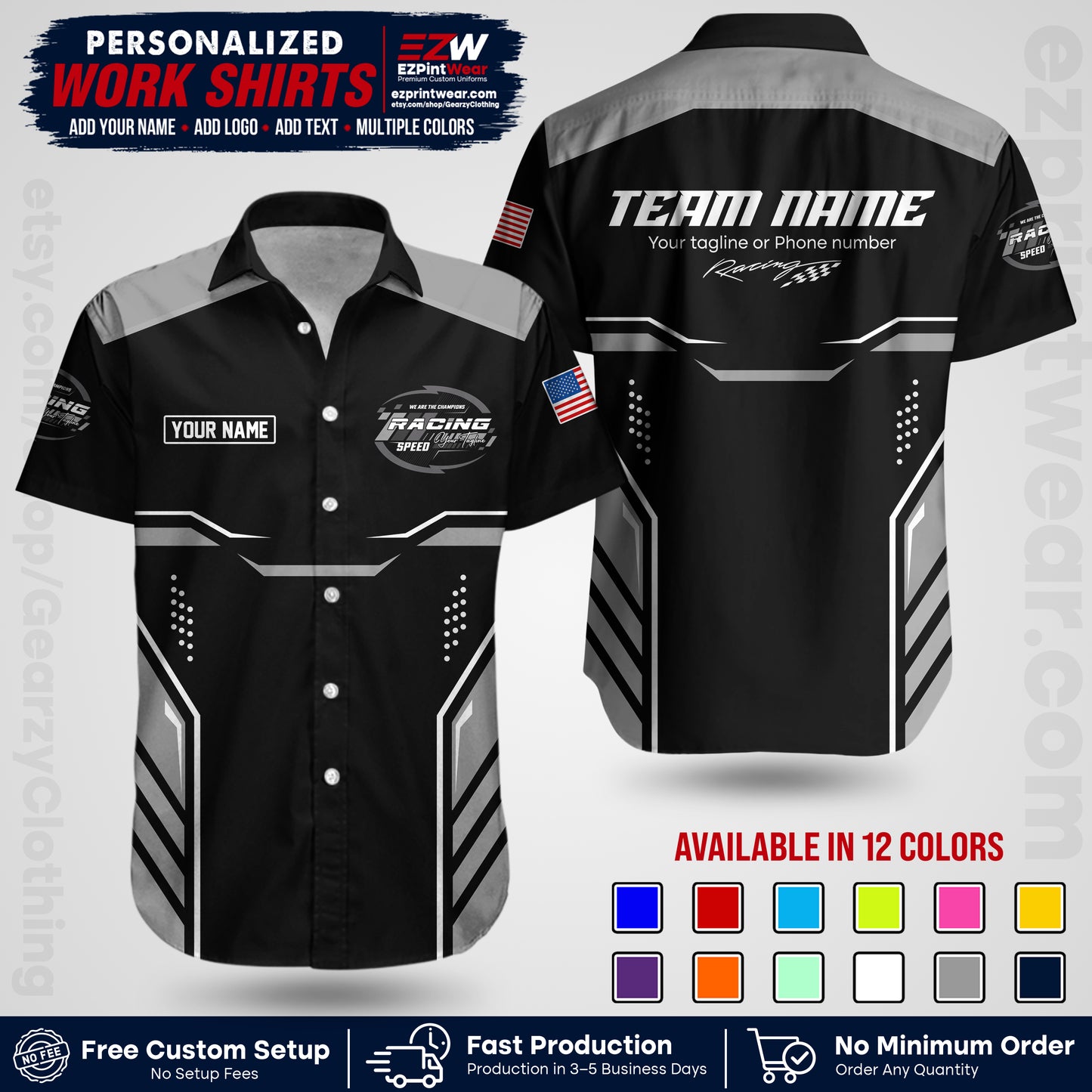 Custom Racing Shirt with Name, Logo & Text | Race Team Uniform | Crew Apparel RC10
