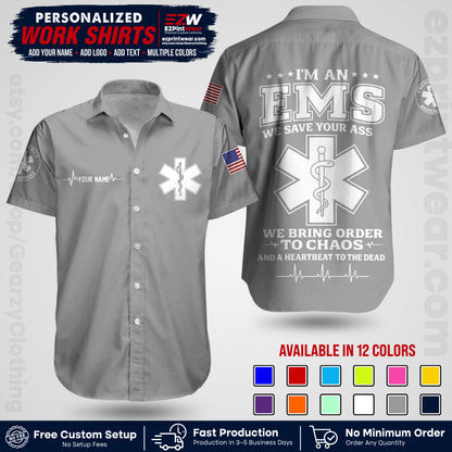 Custom EMS Shirt with Name, Logo & Text | EMS Team Uniform | First Responder Workwear EMSU05