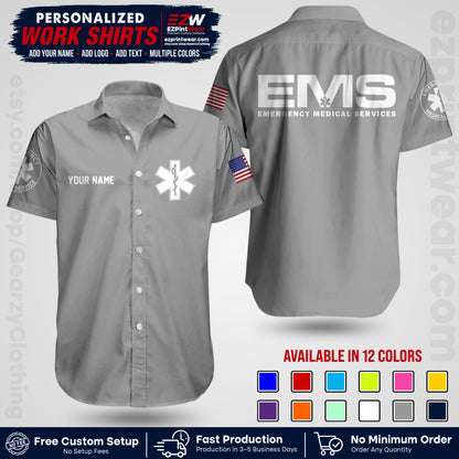 Custom EMS Shirt with Name, Logo & Text | EMS Team Uniform | First Responder Workwear EMSU01