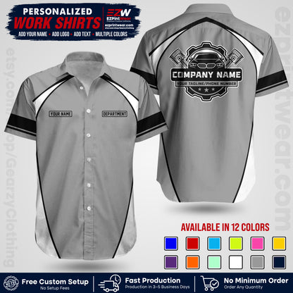Custom Mechanic Work Shirt with Name, Logo & Text | Auto Shop Uniform | Workwear MCN 09
