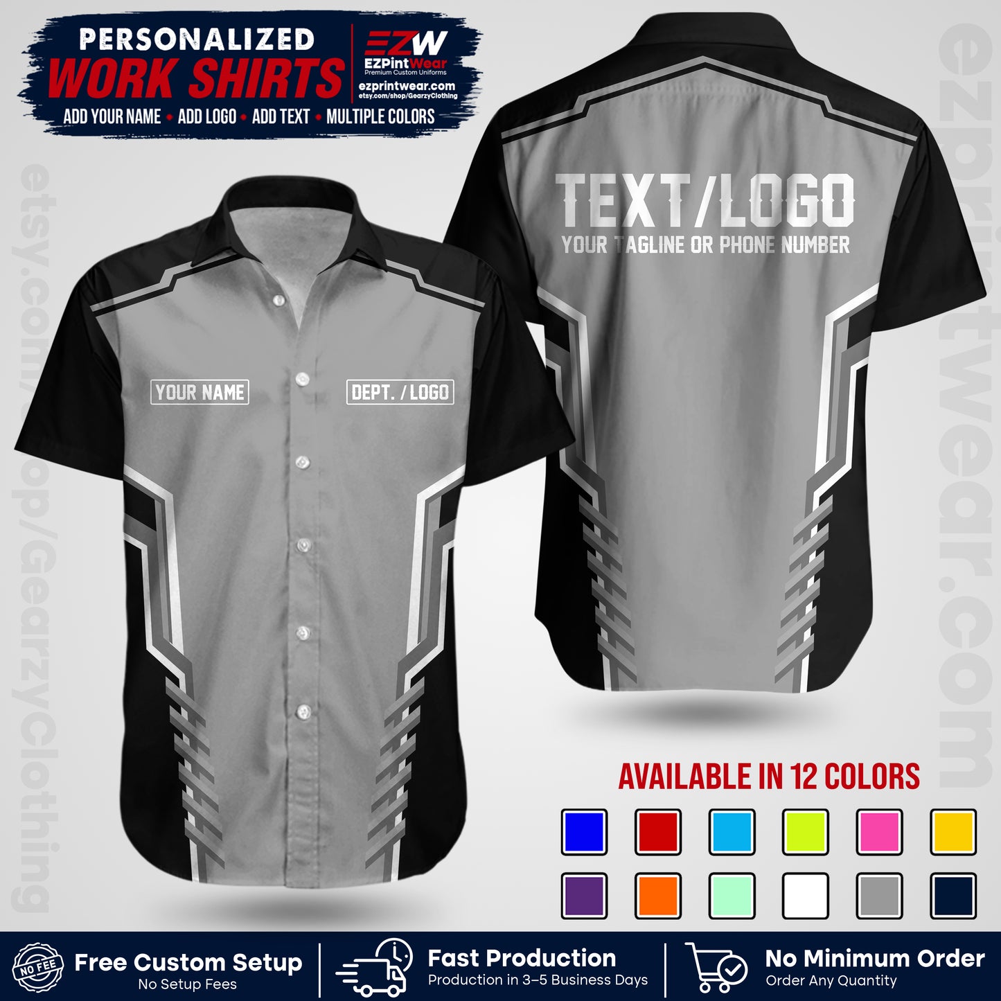 Custom All Over Print Work Uniform Shirt with Name, Logo & Text | Custom Hawaiian Shirt | Company Shirt | Employee Uniform UNF15