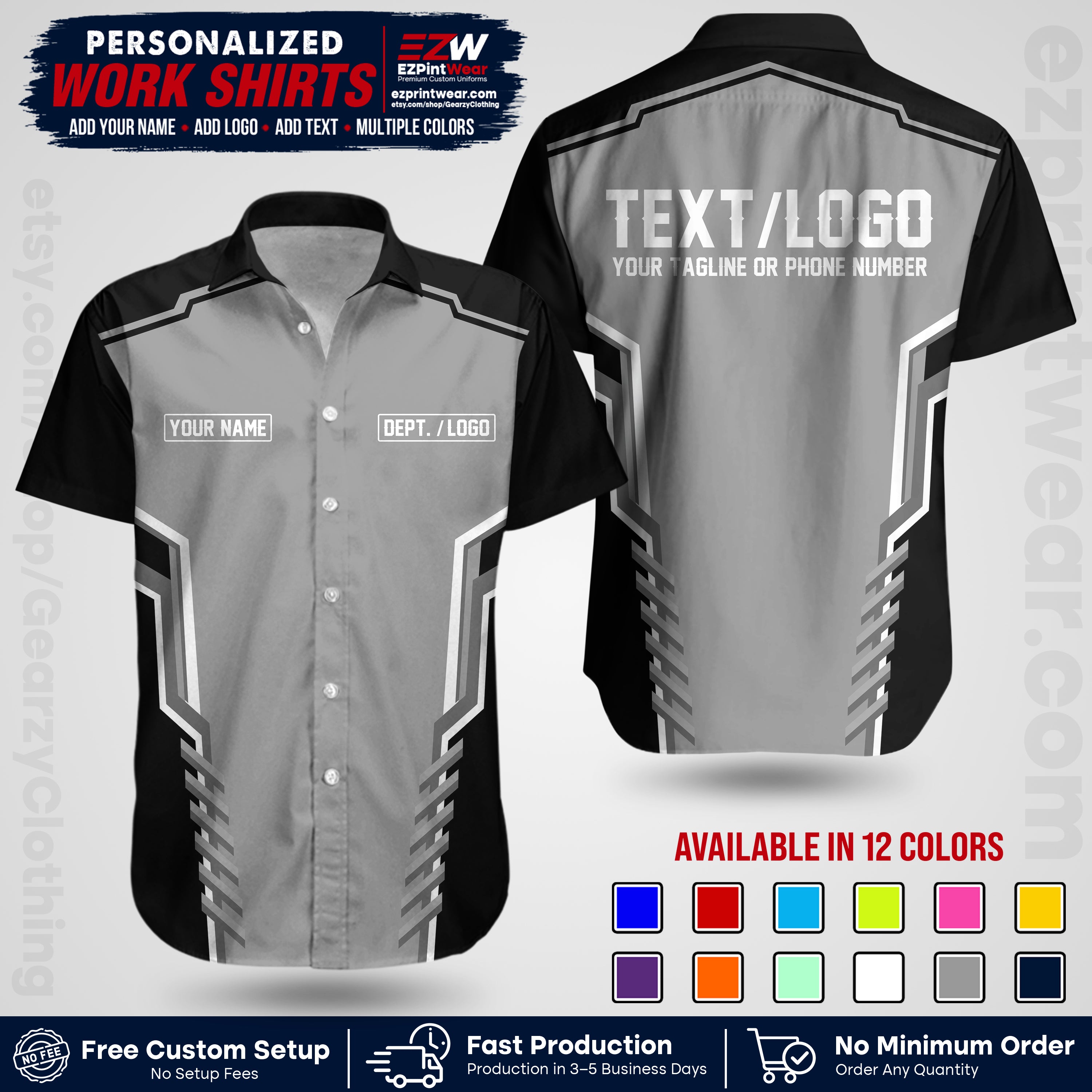 Custom All Over Print Work Uniform Shirt with Name, Logo & Text | Custom Hawaiian Shirt | Company Shirt | Employee Uniform UNF15