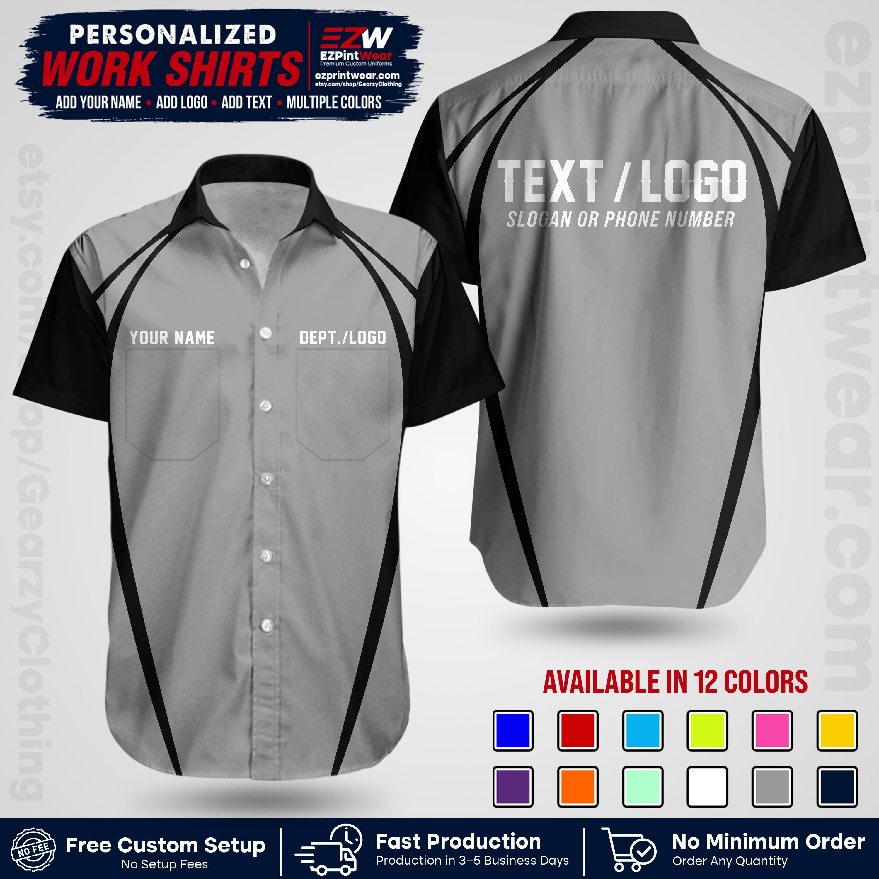 Custom All Over Print Work Uniform Shirt with Name, Logo & Text | Custom Hawaiian Shirt | Company Shirt | Employee Uniform UNF20