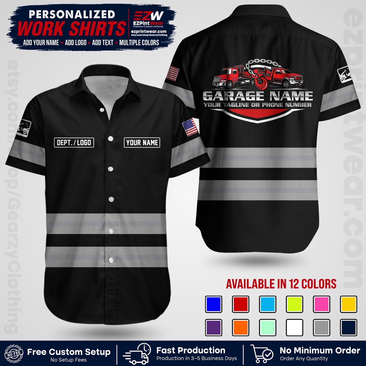 Custom Towing Workwear Uniform | Personalized Tow Truck Shirt | Non-Reflective Safety Stripe Apparel | Custom Towing Shirt | Tow Truck Apparel TW03