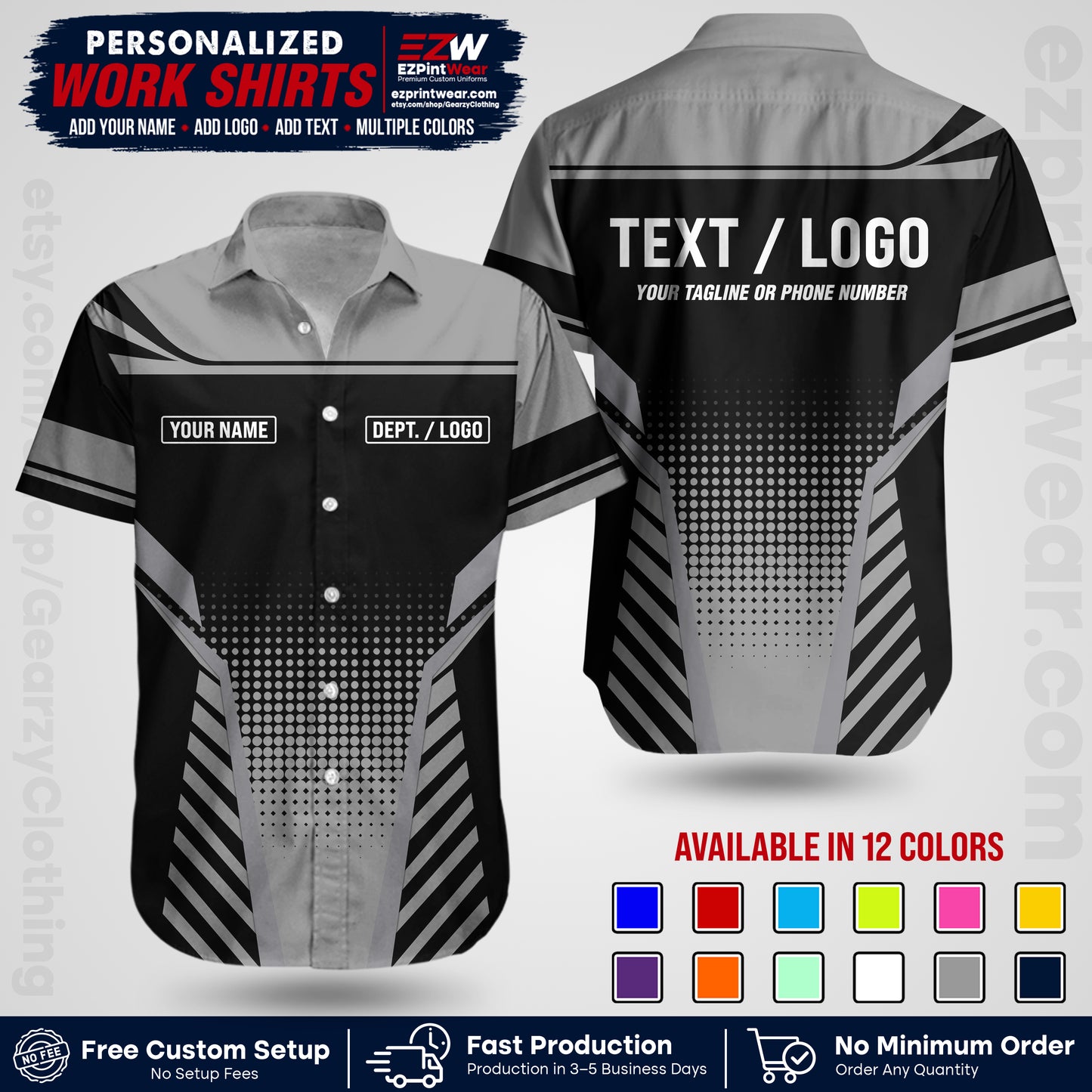 Custom All Over Print Work Uniform Shirt with Name, Logo & Text | Custom Hawaiian Shirt | Company Shirt | Employee Uniform UNF08