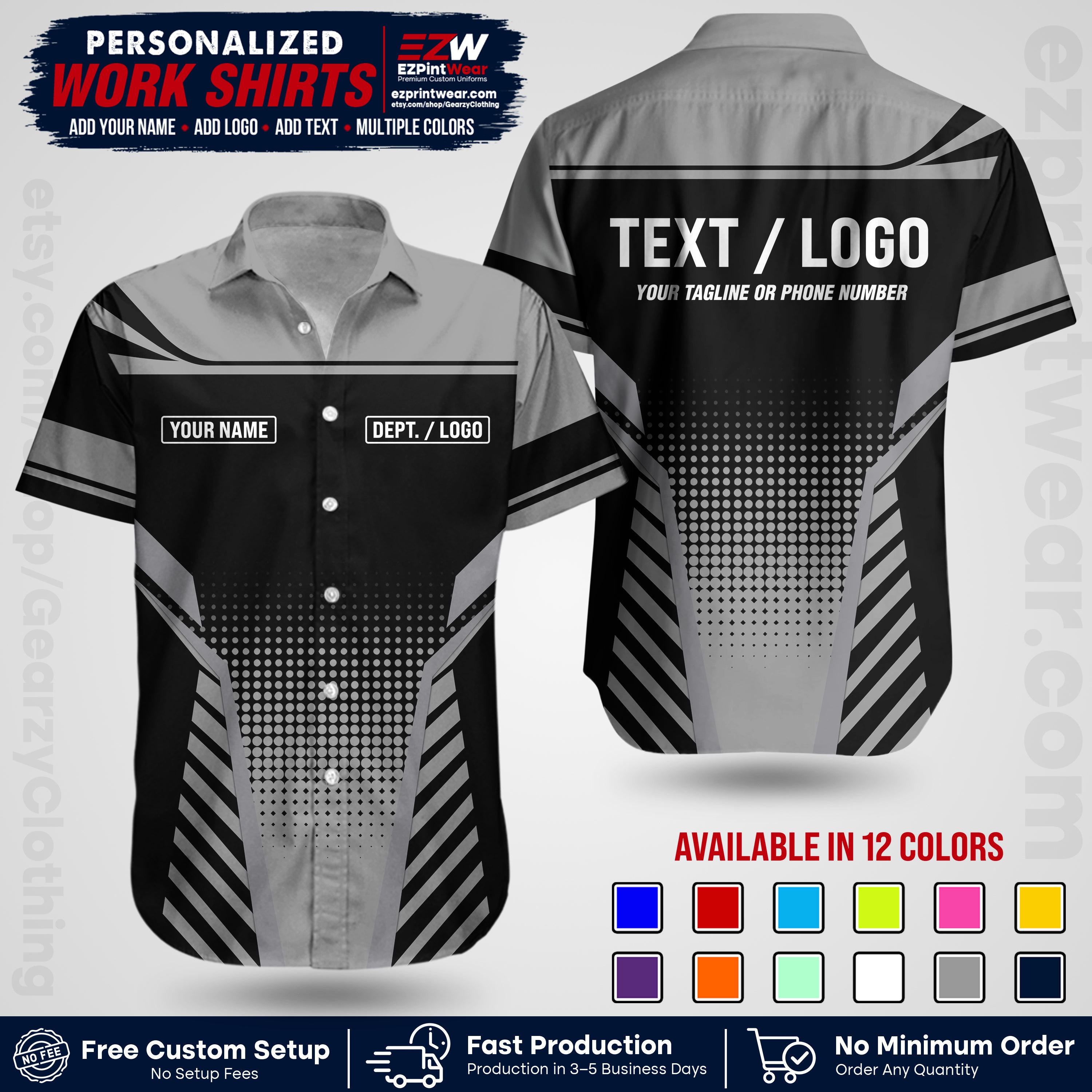Custom All Over Print Work Uniform Shirt with Name, Logo & Text | Custom Hawaiian Shirt | Company Shirt | Employee Uniform UNF08