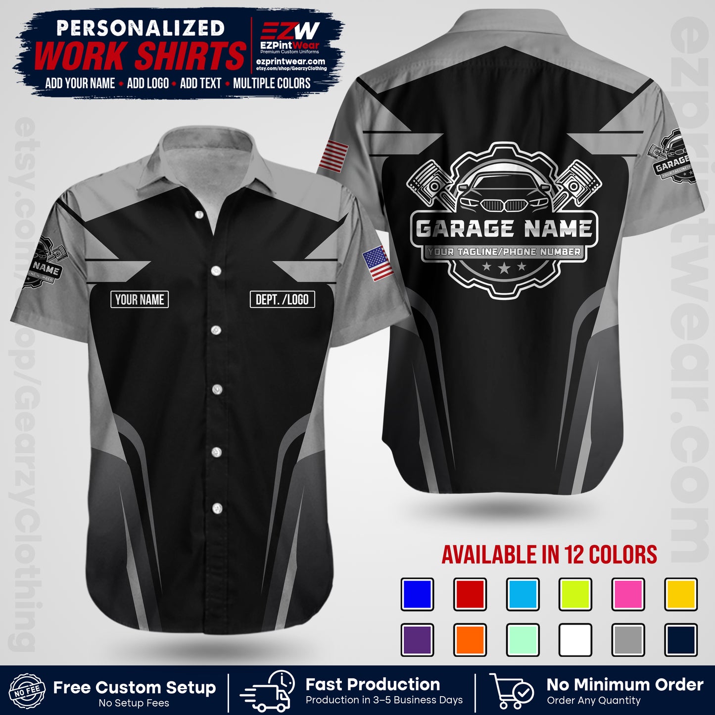 Custom Mechanic Work Shirt with Name, Logo & Text | Auto Shop Uniform | Workwear MCN 04