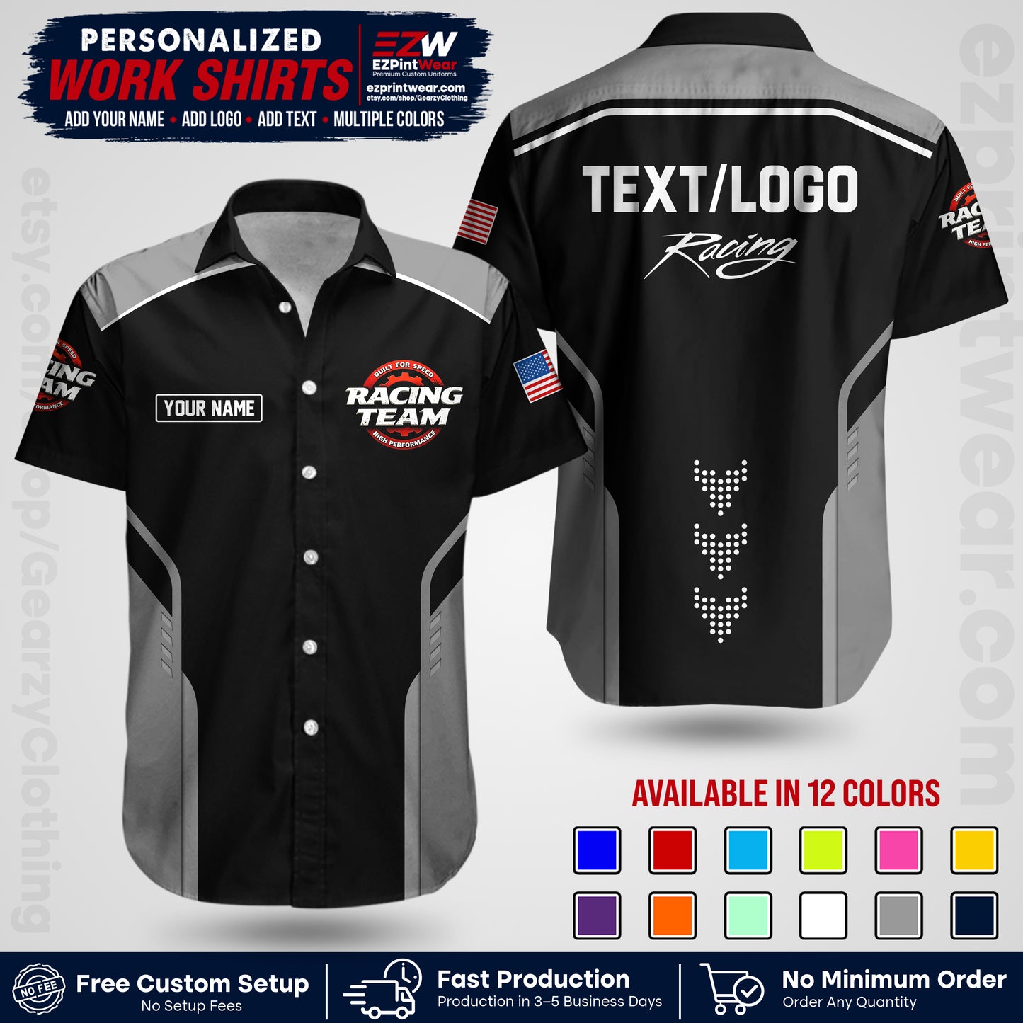Custom Racing Shirt with Name, Logo & Text | Race Team Uniform | Crew Apparel RC09