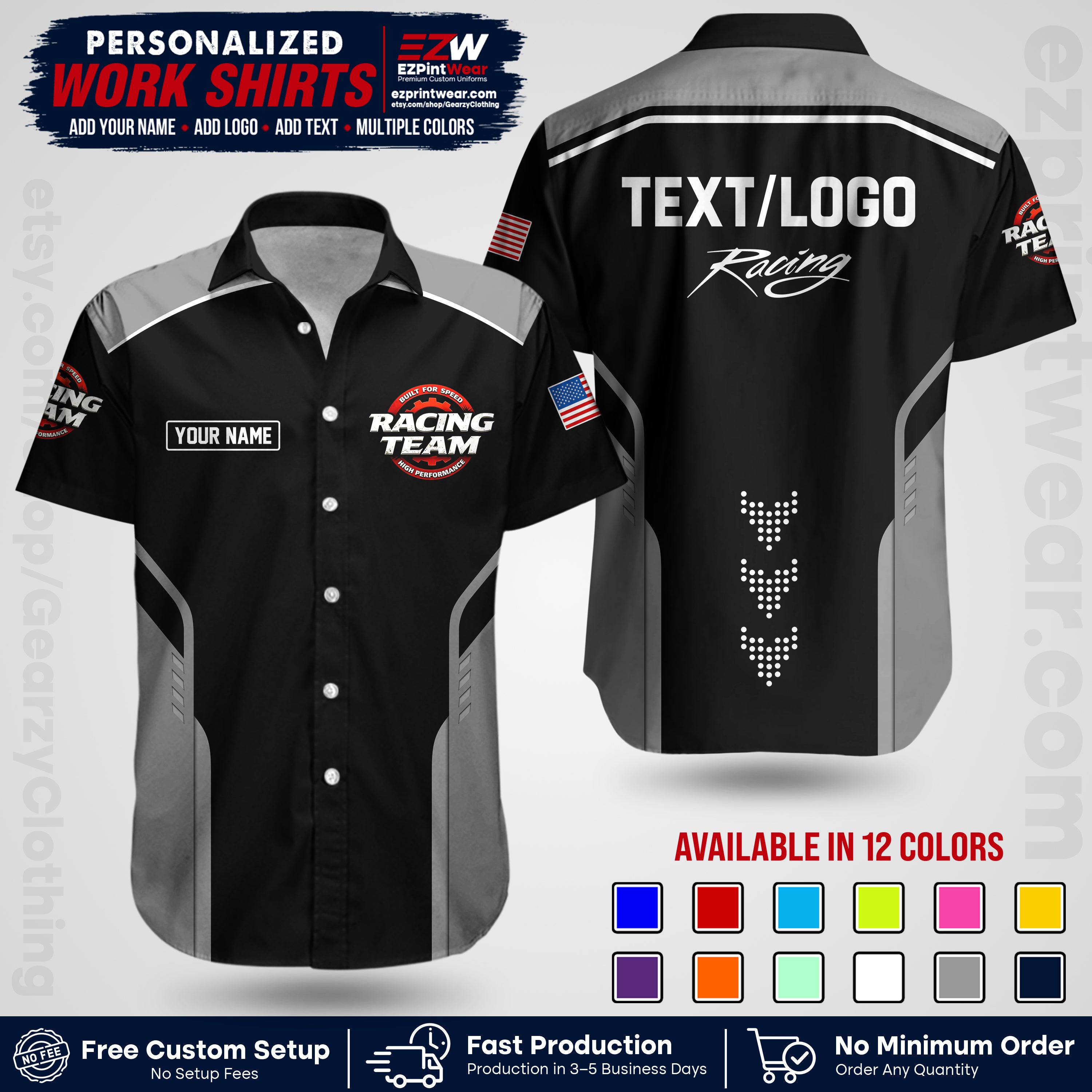 Custom Racing Shirt with Name, Logo & Text | Race Team Uniform | Crew Apparel RC09