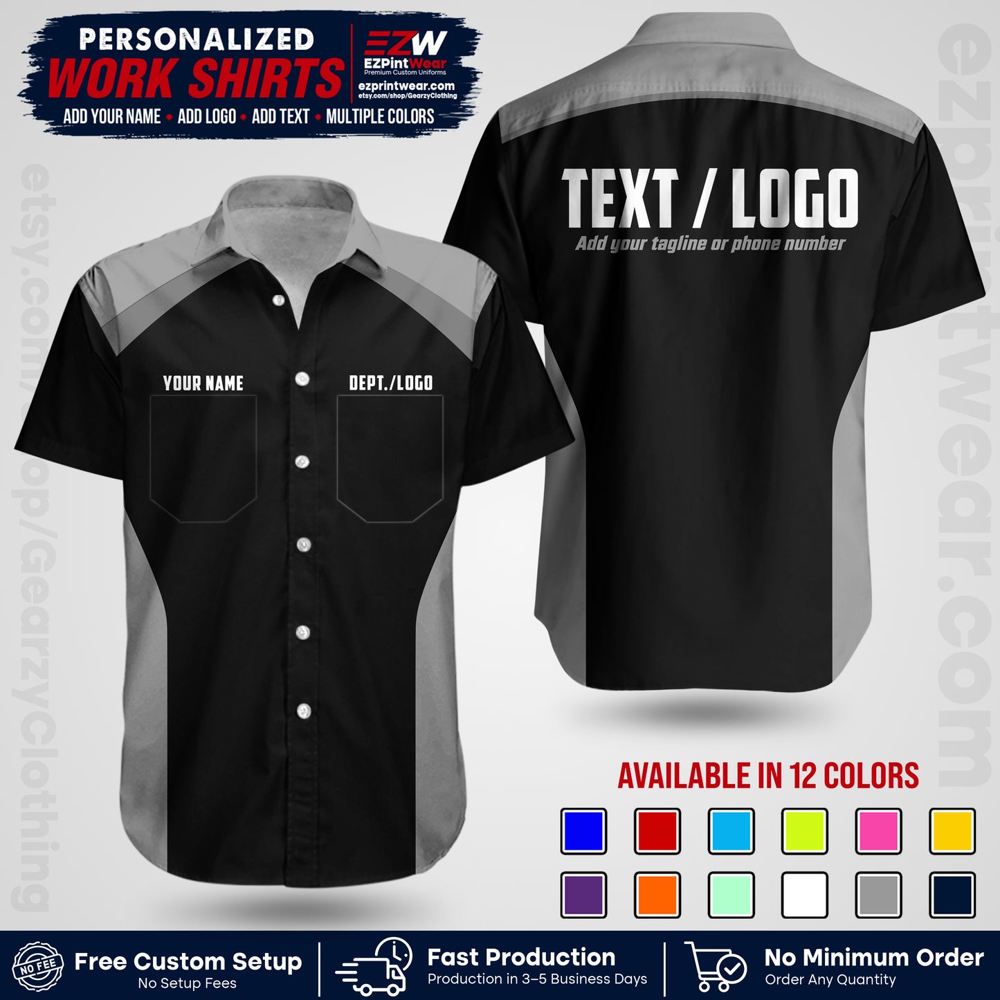 Custom All Over Print Work Uniform Shirt with Name, Logo & Text | Custom Hawaiian Shirt | Company Shirt | Employee Uniform UNF04
