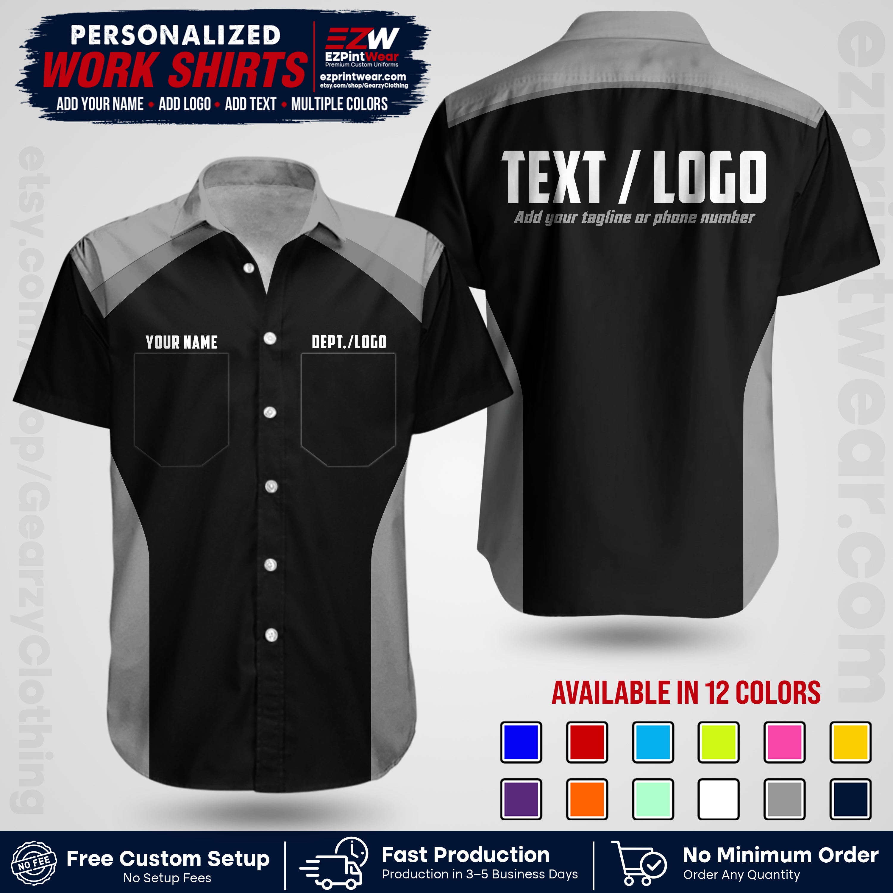 Custom All Over Print Work Uniform Shirt with Name, Logo & Text | Custom Hawaiian Shirt | Company Shirt | Employee Uniform UNF04