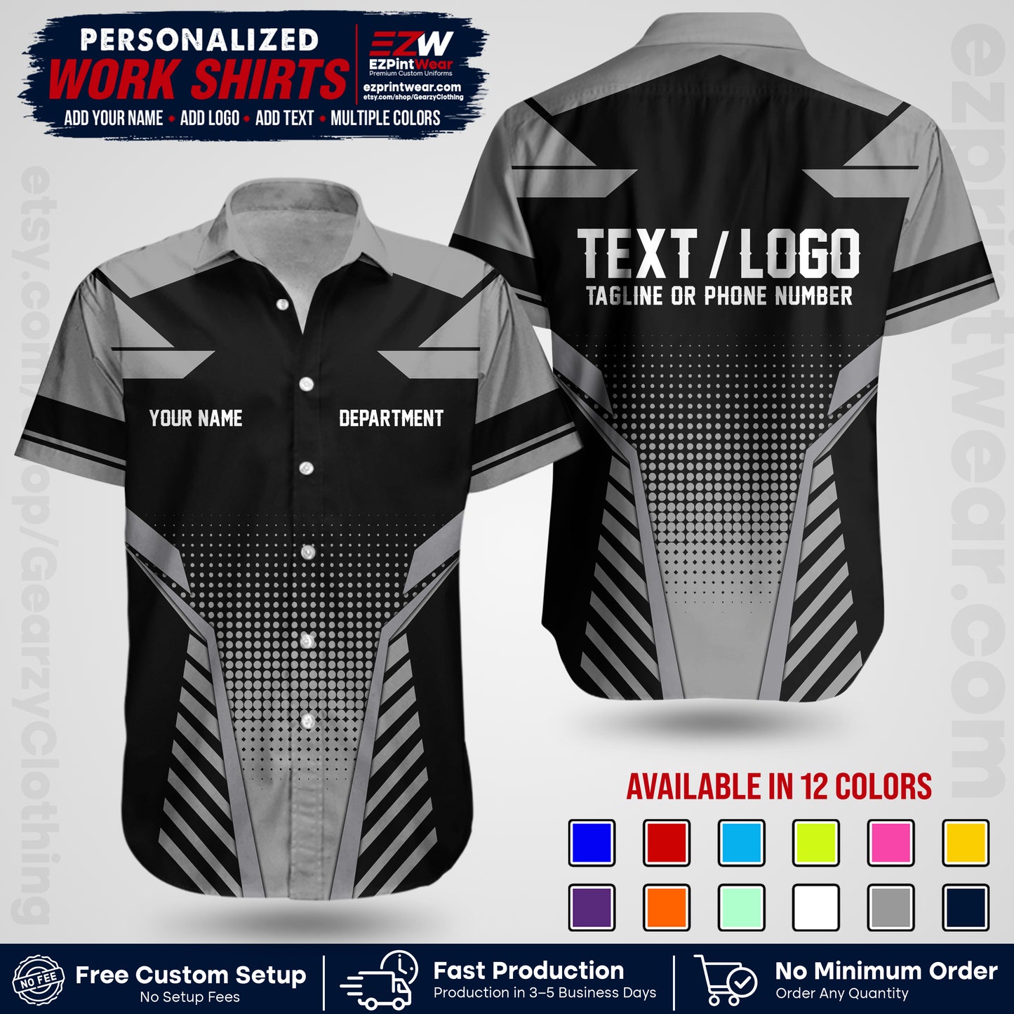 Custom All Over Print Work Uniform Shirt with Name, Logo & Text | Custom Hawaiian Shirt | Company Shirt | Employee Uniform UNF06