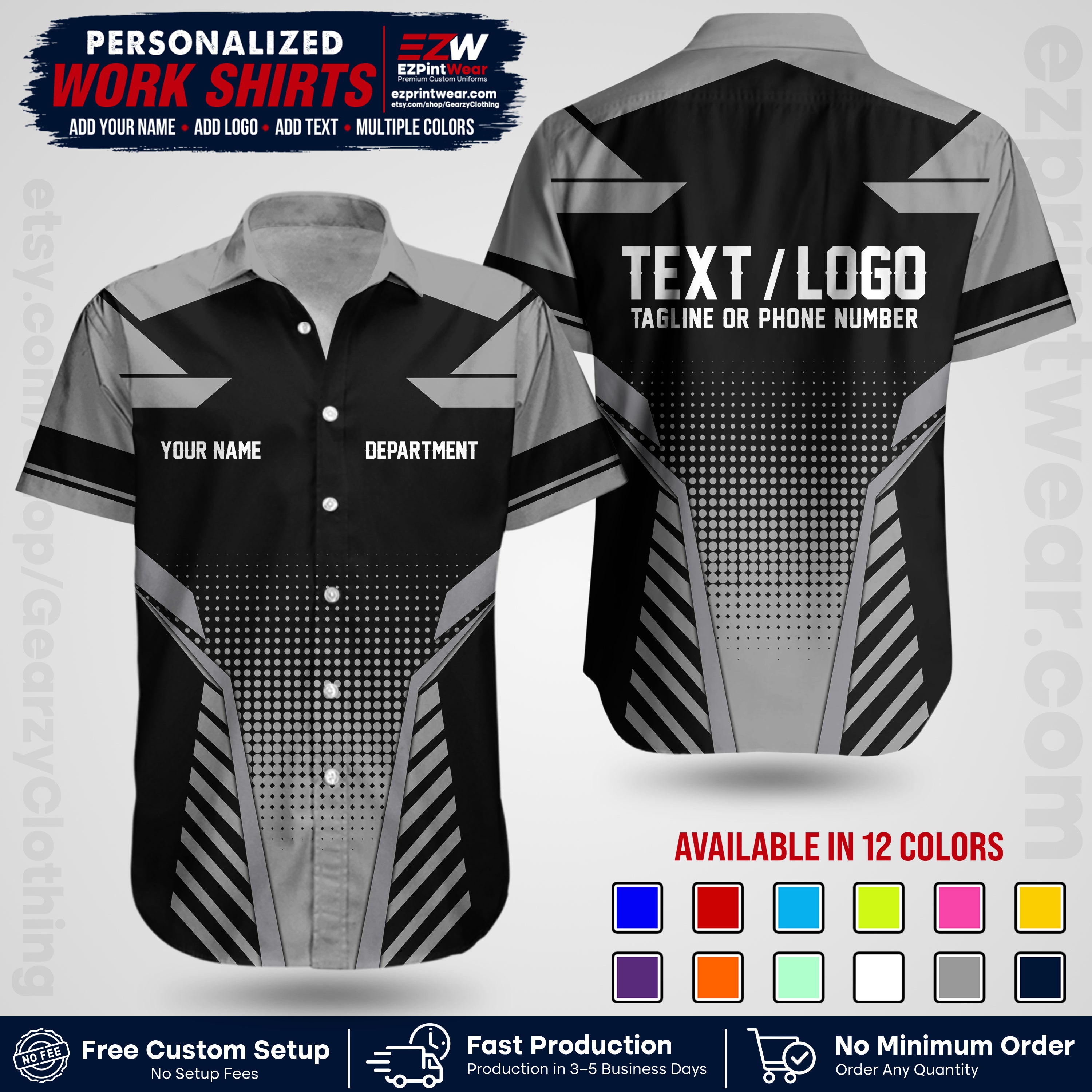 Custom All Over Print Work Uniform Shirt with Name, Logo & Text | Custom Hawaiian Shirt | Company Shirt | Employee Uniform UNF06