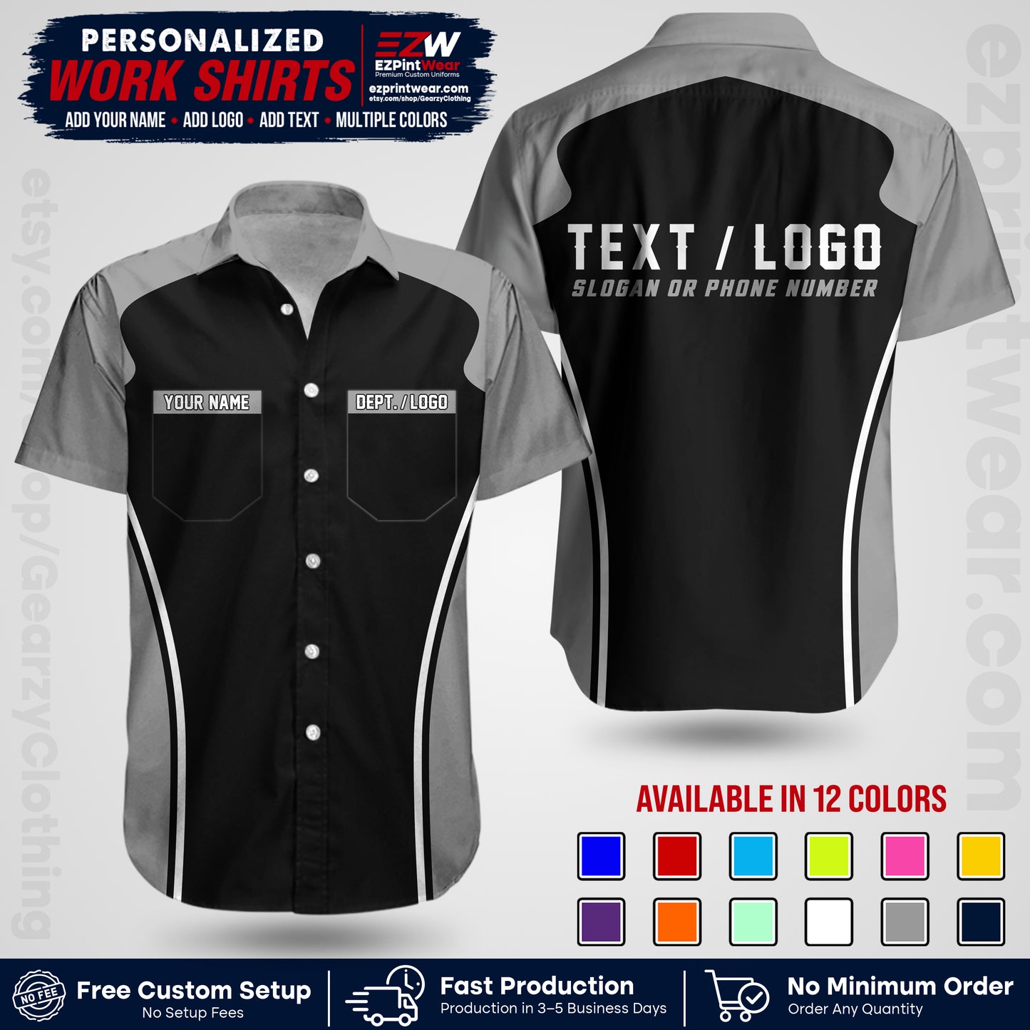 Custom All Over Print Work Uniform Shirt with Name, Logo & Text | Custom Hawaiian Shirt | Company Shirt | Employee Uniform UNF16