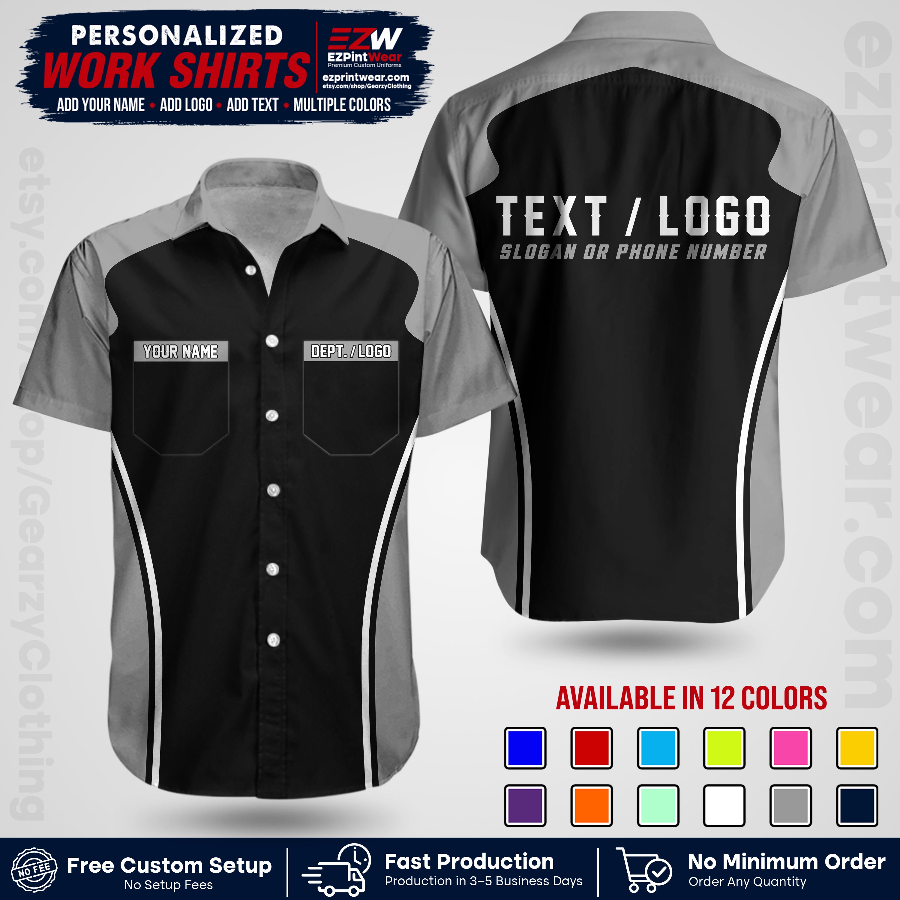 Custom All Over Print Work Uniform Shirt with Name, Logo & Text | Custom Hawaiian Shirt | Company Shirt | Employee Uniform UNF16
