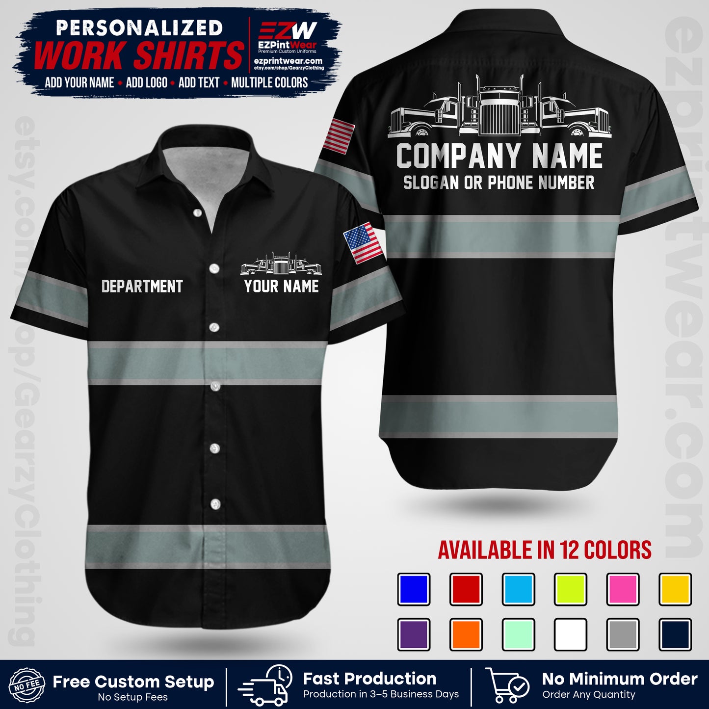 Personalized Truck Driver Workwear Uniform | Custom Safety Stripe Apparel | Non-Reflective Reflective Style Design TW04