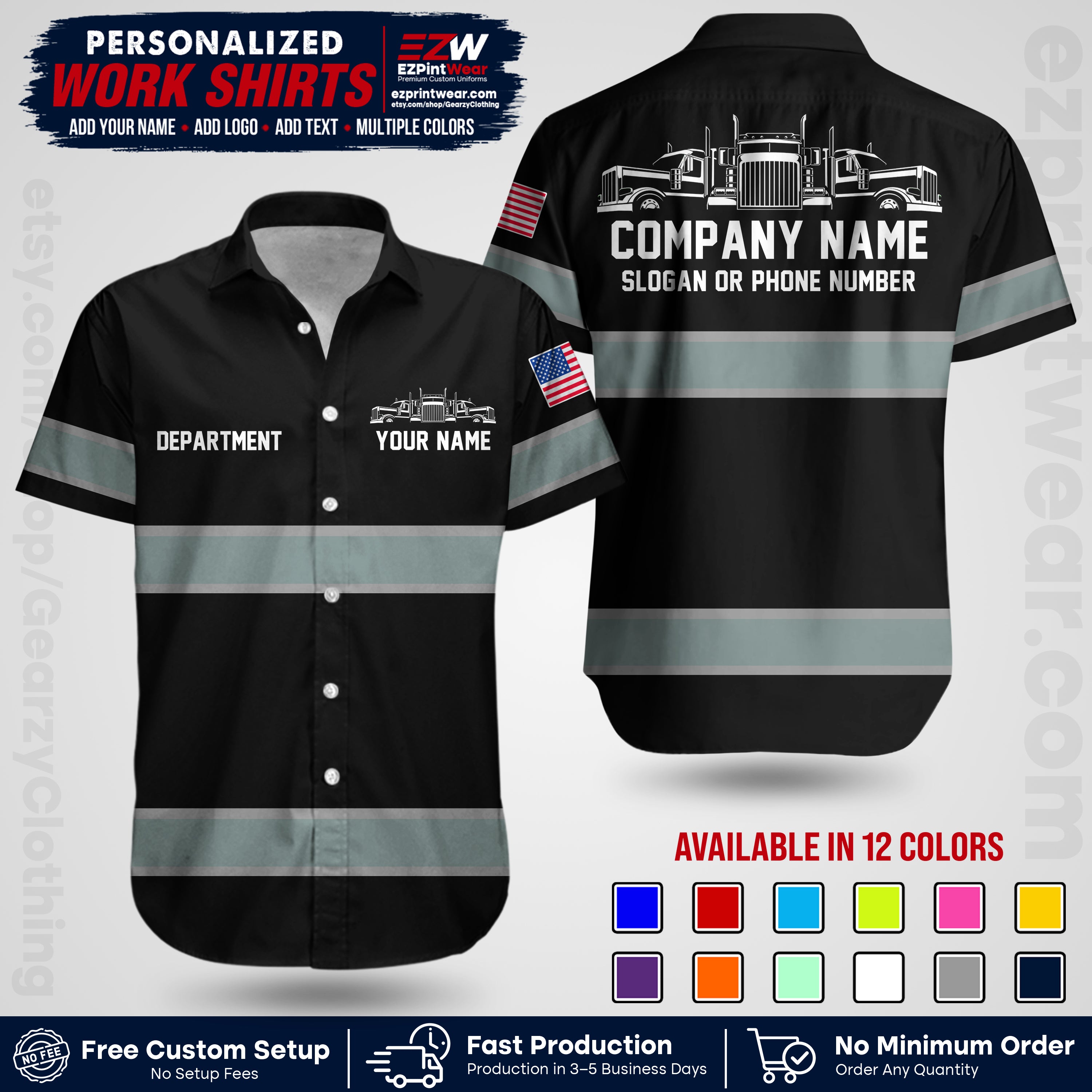 Personalized Truck Driver Workwear Uniform | Custom Safety Stripe Apparel | Non-Reflective Reflective Style Design TW04