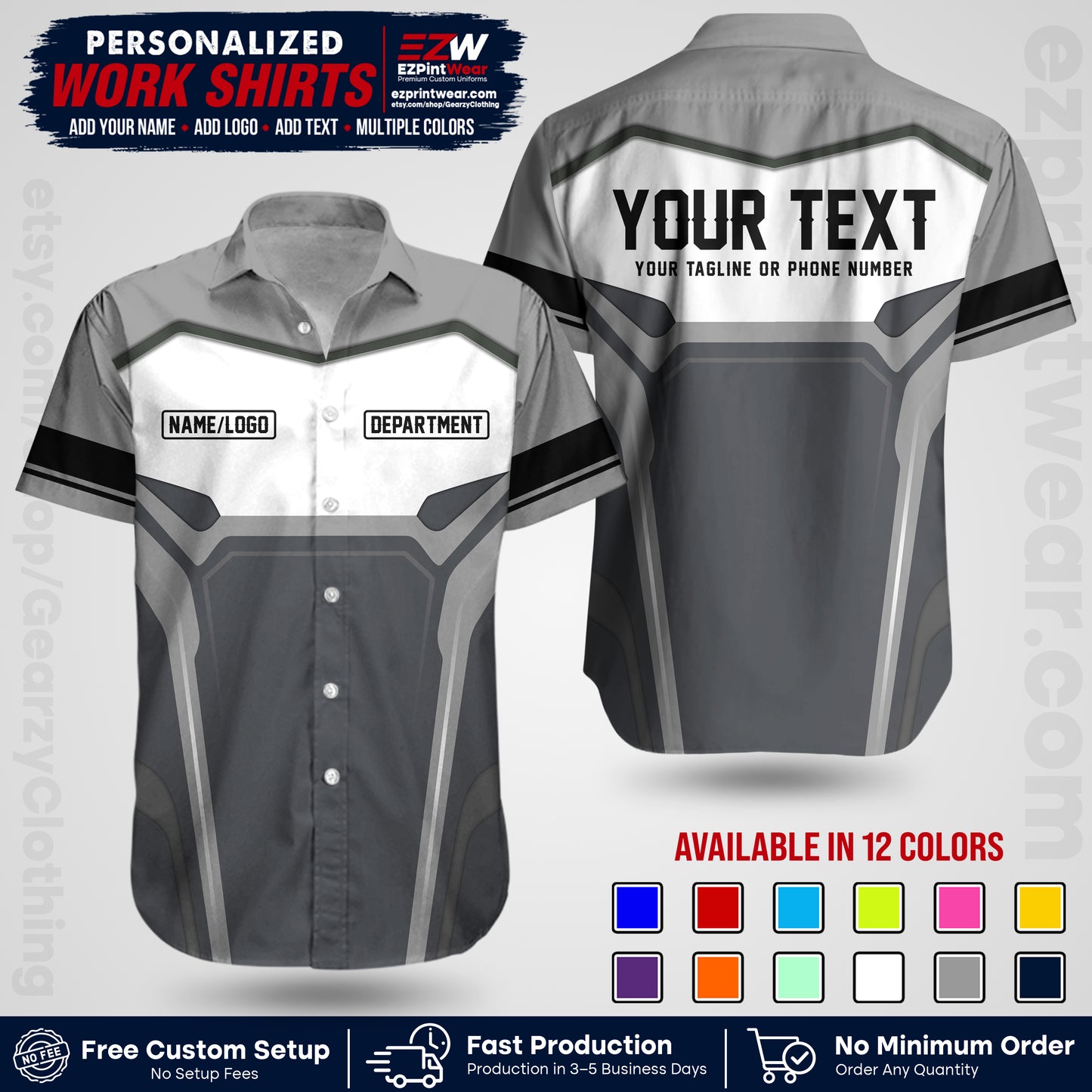 Custom All Over Print Work Uniform Shirt with Name, Logo & Text | Custom Hawaiian Shirt | Company Shirt | Employee Uniform UNF05