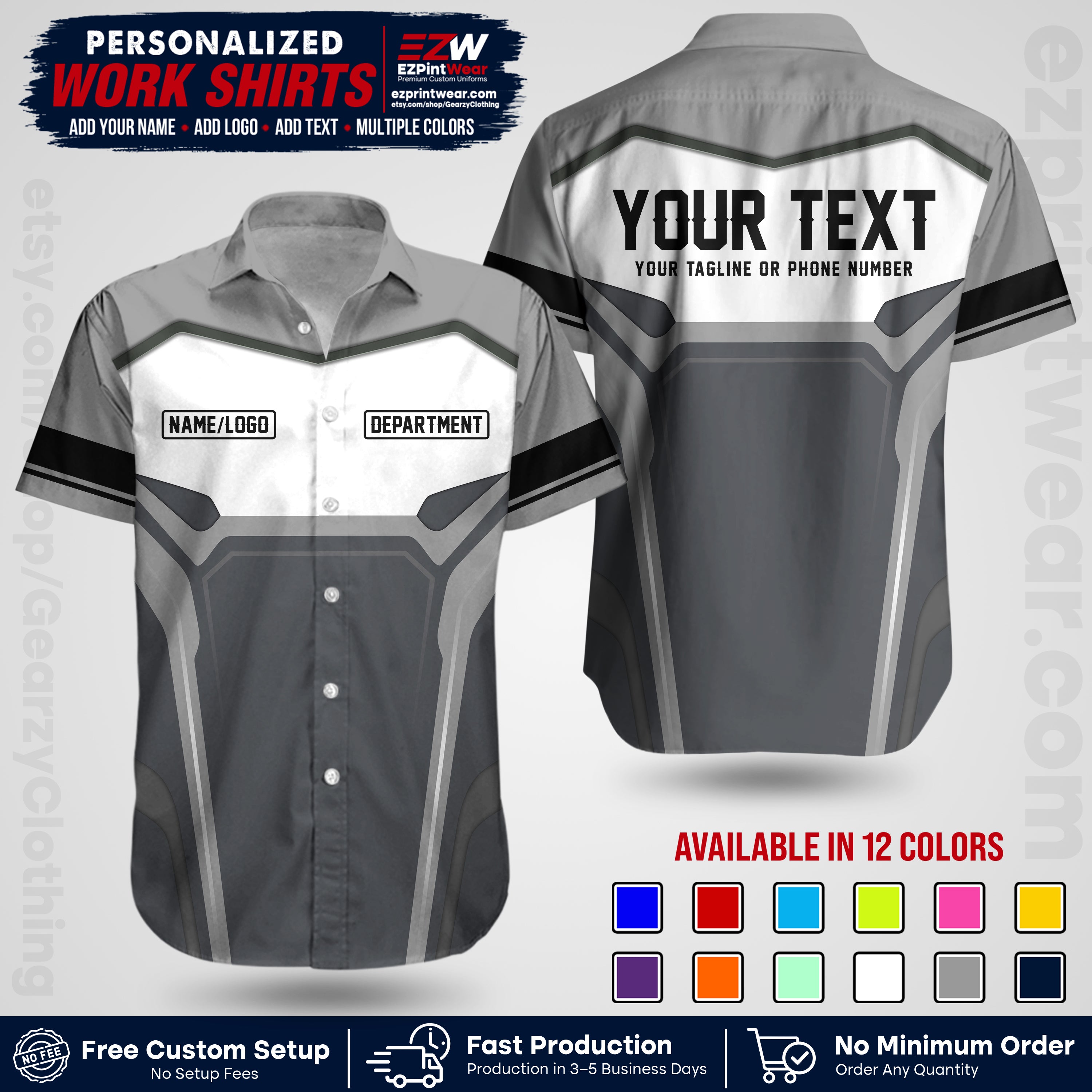 Custom All Over Print Work Uniform Shirt with Name, Logo & Text | Custom Hawaiian Shirt | Company Shirt | Employee Uniform UNF05