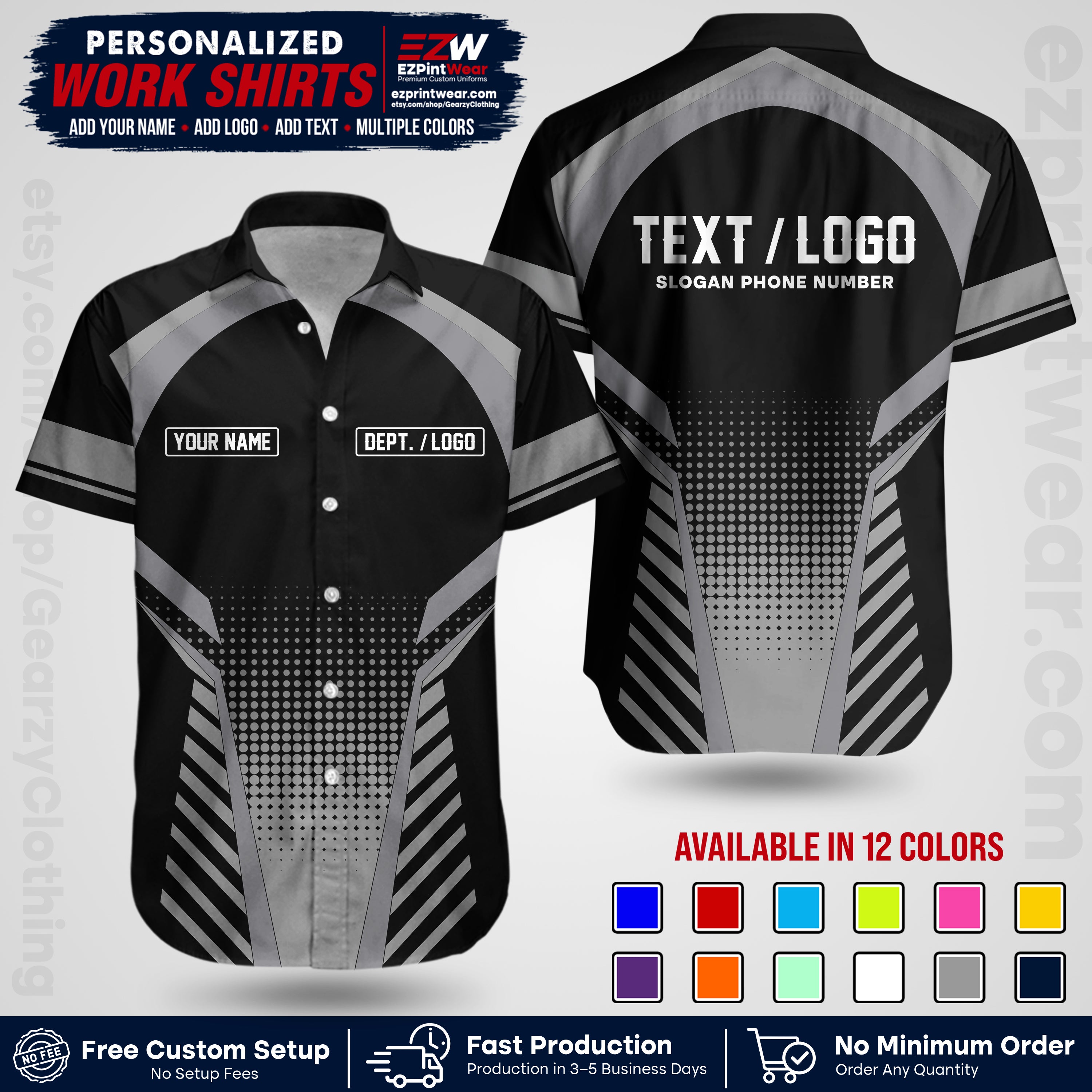 Custom All Over Print Work Uniform Shirt with Name, Logo & Text | Custom Hawaiian Shirt | Company Shirt | Employee Uniform UNF19