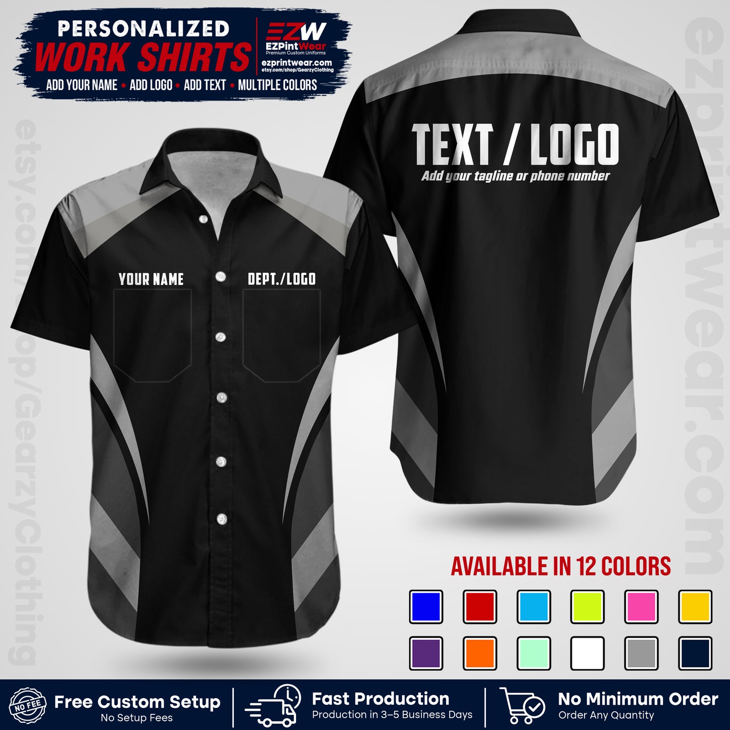 Custom All Over Print Work Uniform Shirt with Name, Logo & Text | Custom Hawaiian Shirt | Company Shirt | Employee Uniform UNF03