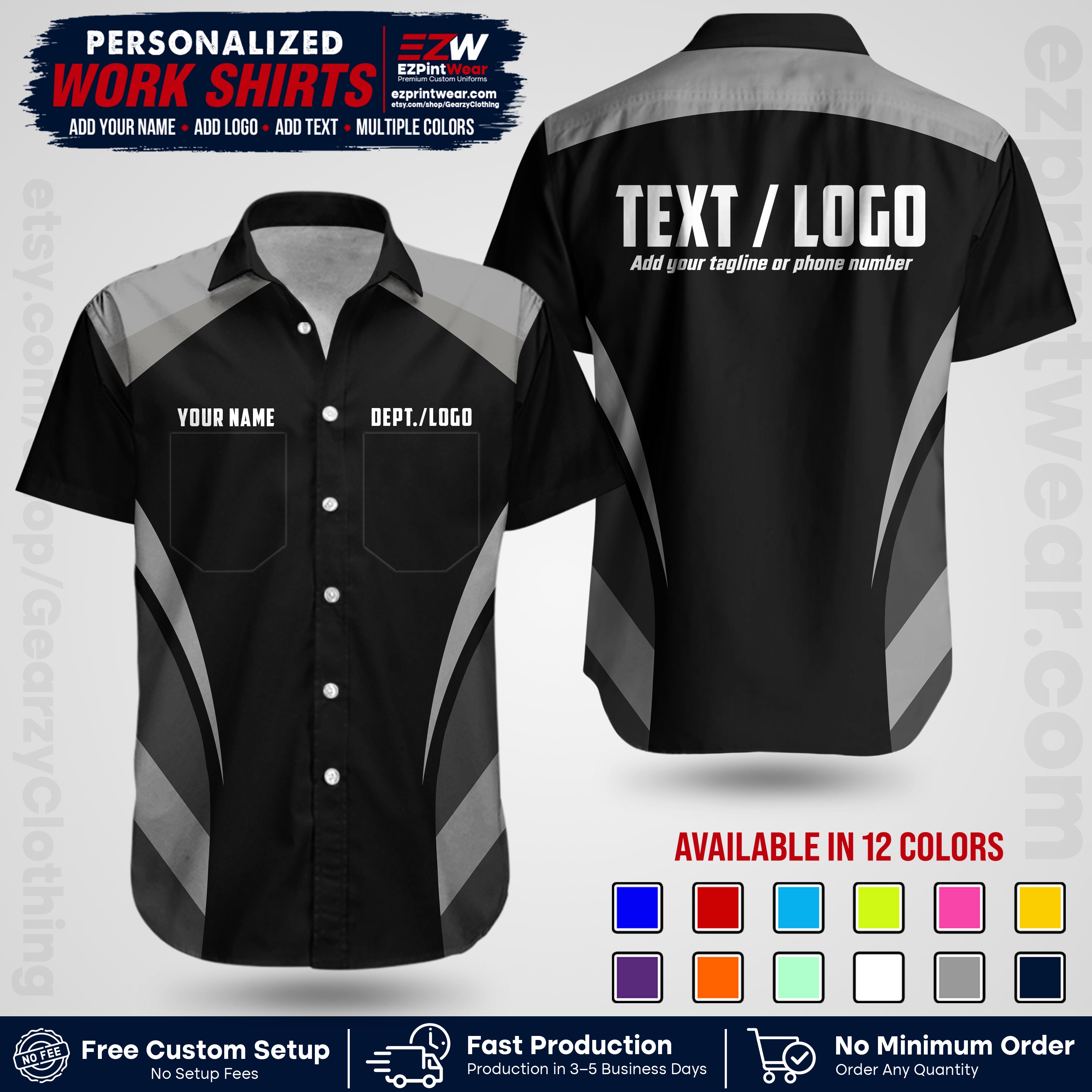 Custom All Over Print Work Uniform Shirt with Name, Logo & Text | Custom Hawaiian Shirt | Company Shirt | Employee Uniform UNF03