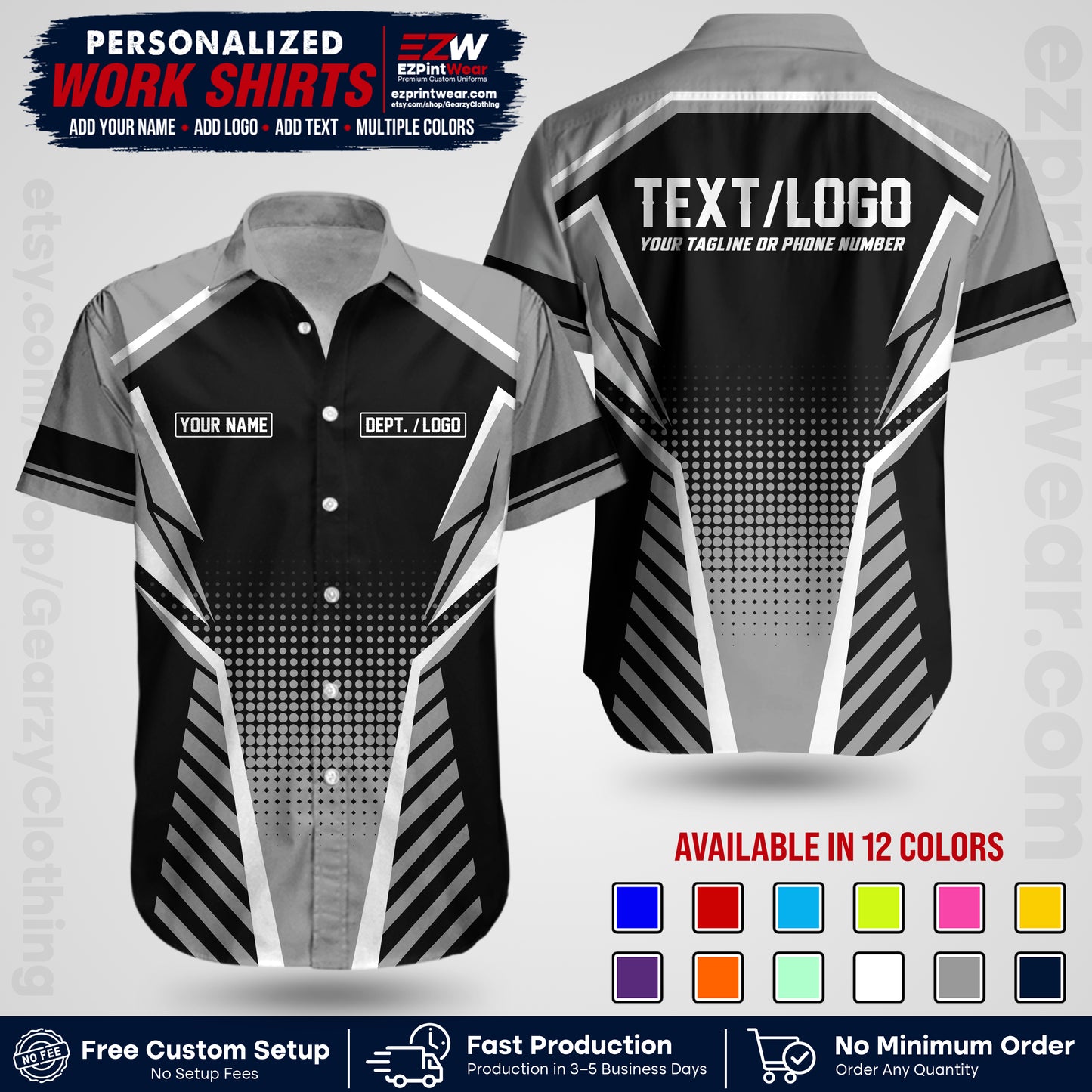 Custom All Over Print Work Uniform Shirt with Name, Logo & Text | Custom Hawaiian Shirt | Company Shirt | Employee Uniform UNF14