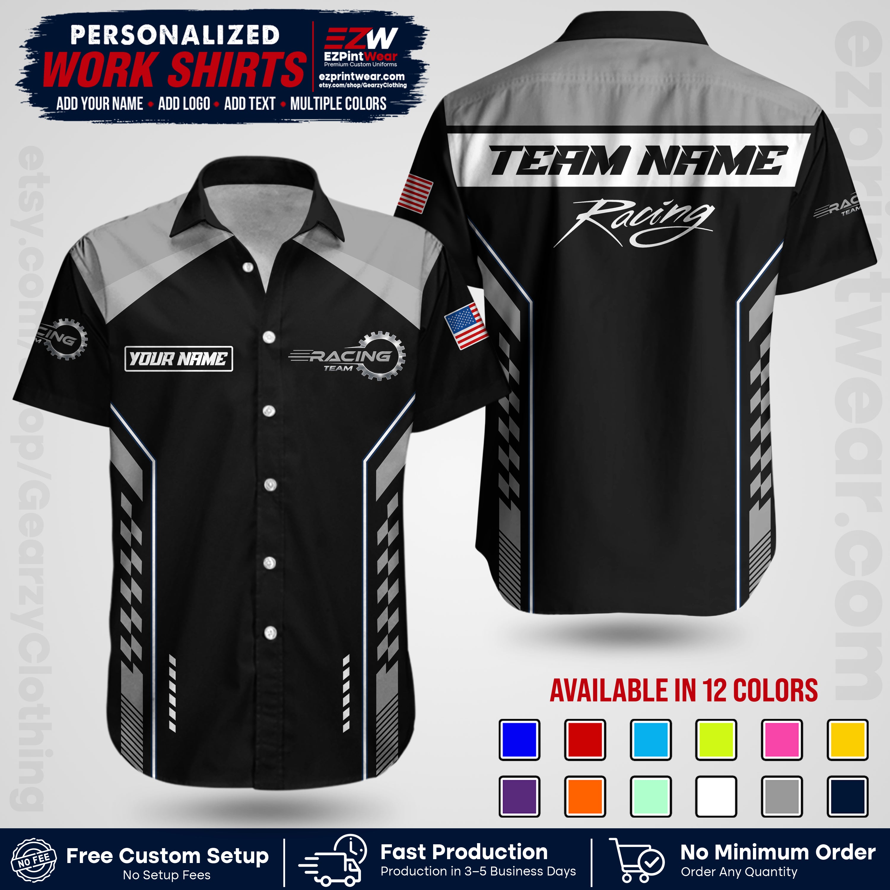 Custom Racing Shirt with Name, Logo & Text | Race Team Uniform | Crew Apparel RC13