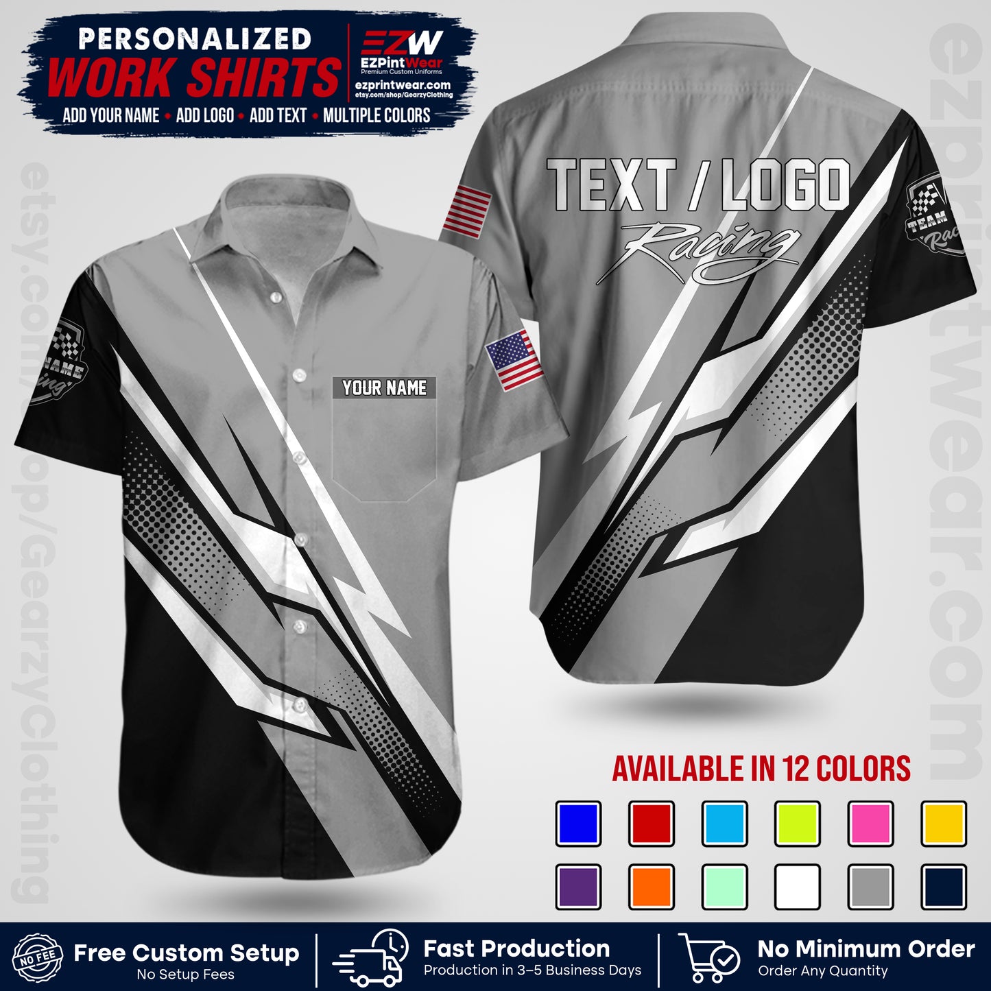 Custom Racing Shirt with Name, Logo & Text | Race Team Uniform | Crew Apparel RC01