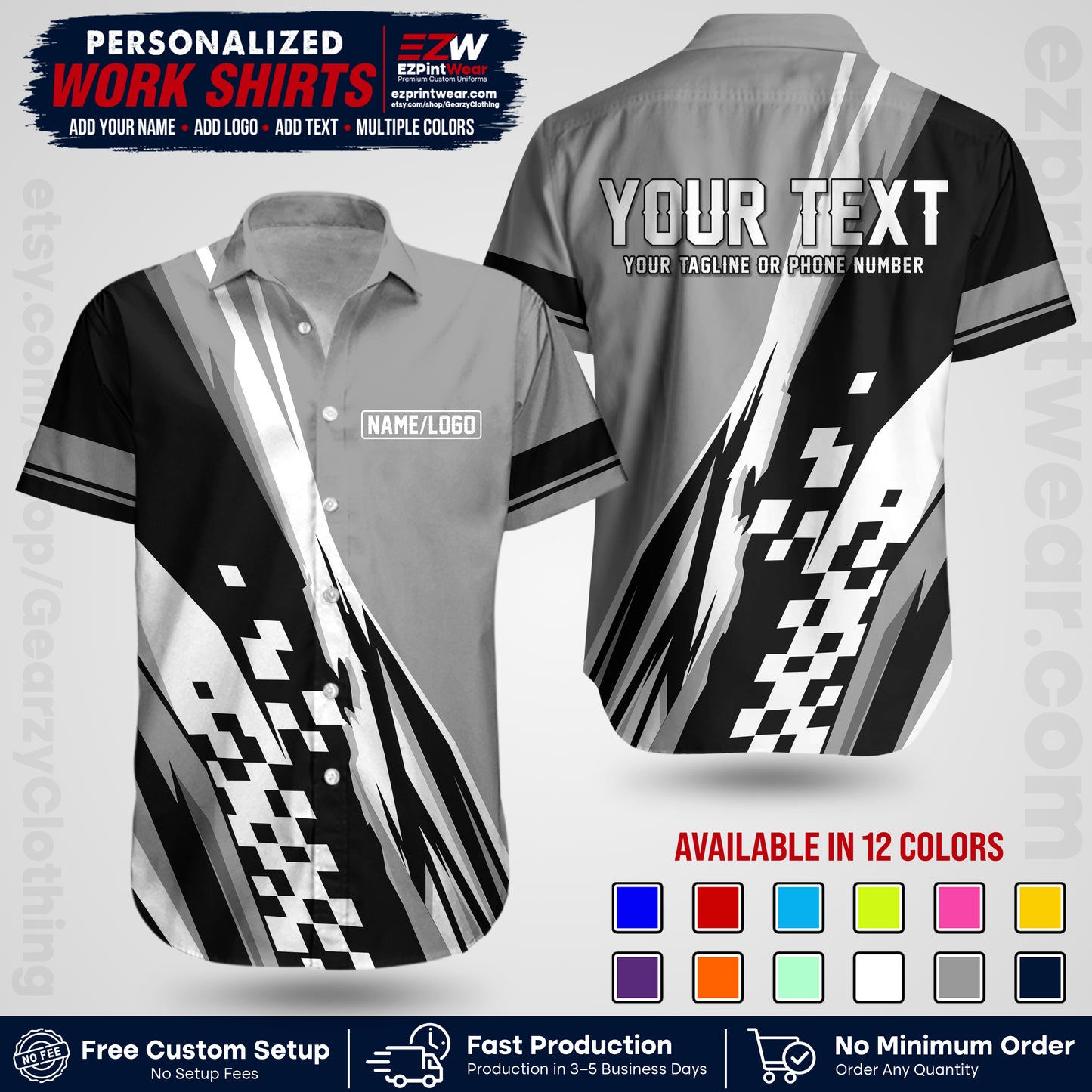 Custom Racing Shirt with Name, Logo & Text | Race Team Uniform | Crew Apparel RC04