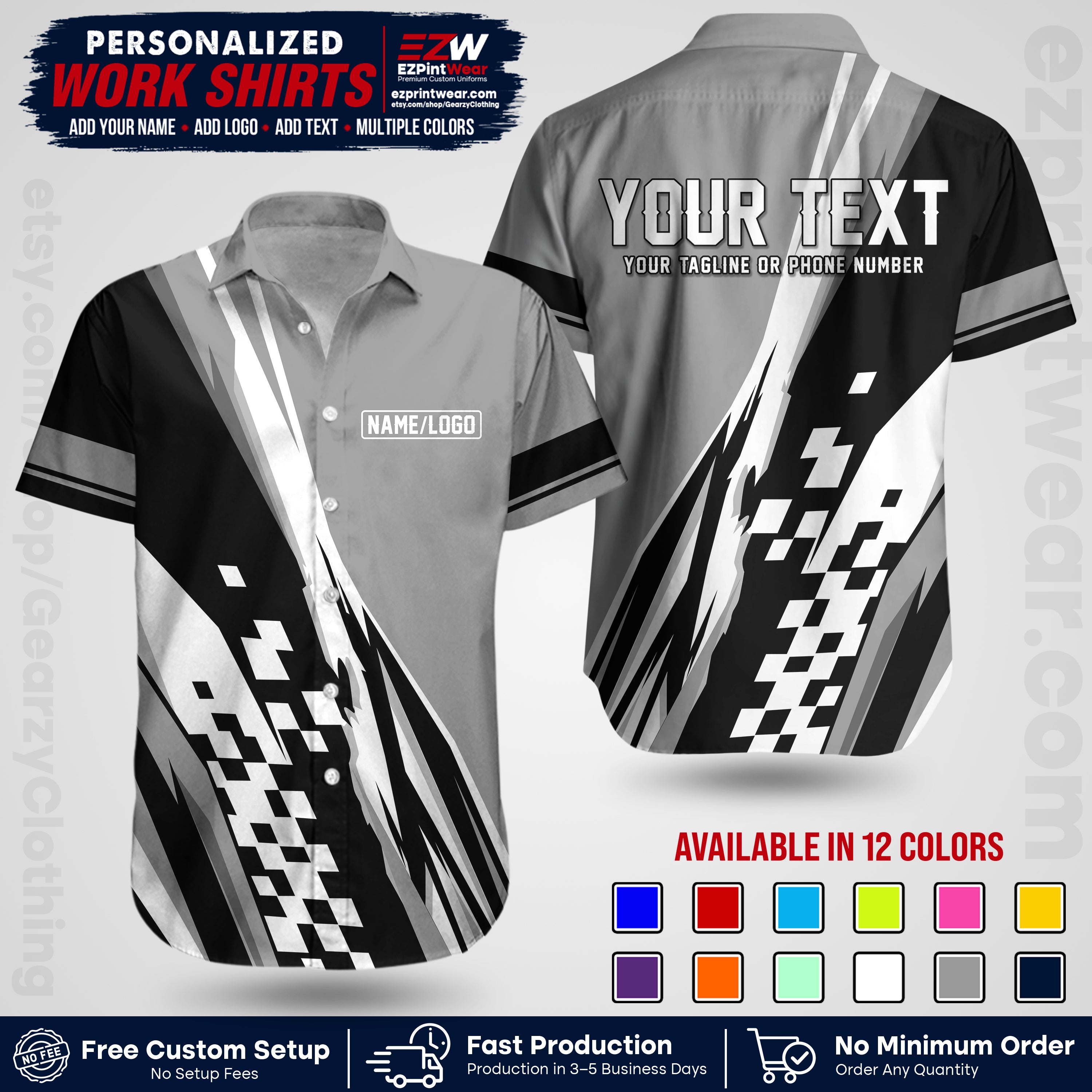 Custom Racing Shirt with Name, Logo & Text | Race Team Uniform | Crew Apparel RC04