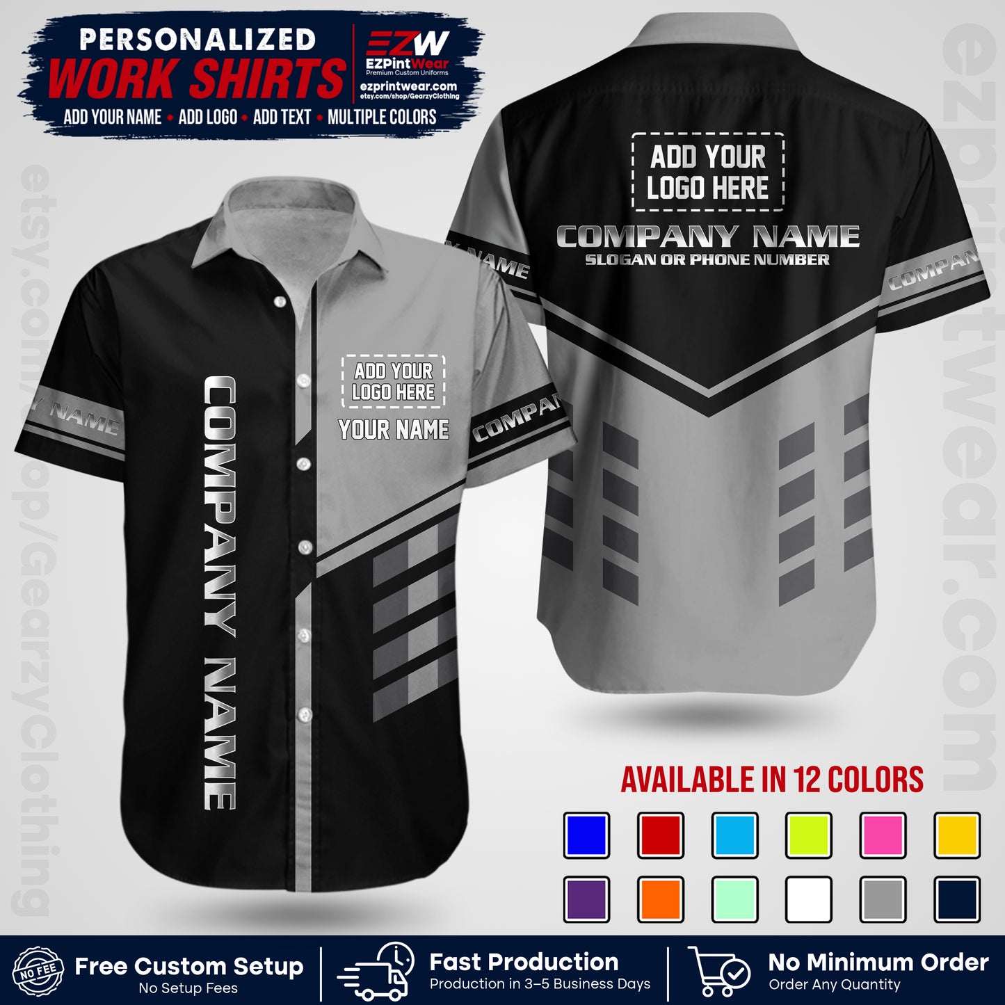 Custom All Over Print Work Uniform Shirt with Name, Logo & Text | Custom Hawaiian Shirt | Company Shirt | Employee Uniform UNF09