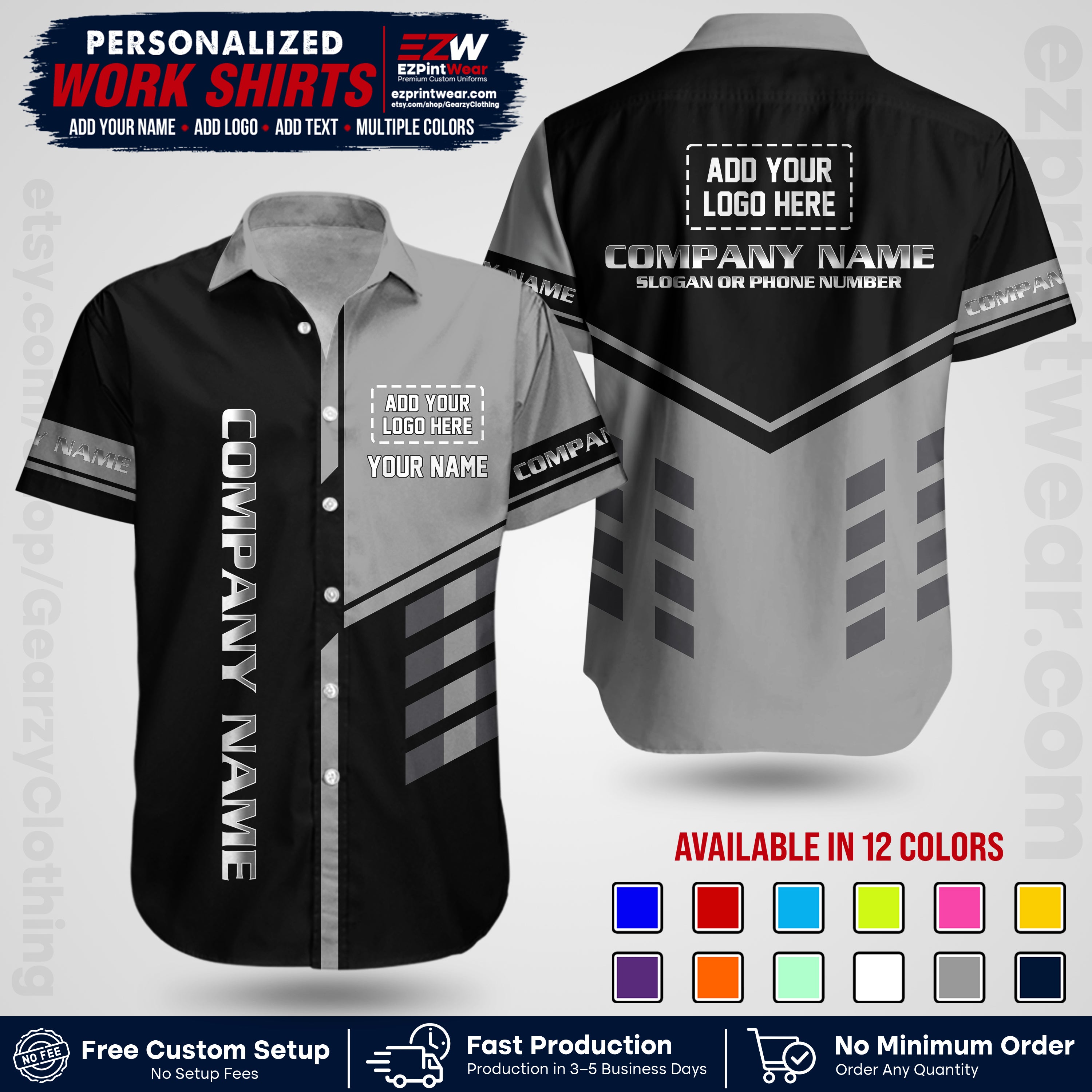 Custom All Over Print Work Uniform Shirt with Name, Logo & Text | Custom Hawaiian Shirt | Company Shirt | Employee Uniform UNF09