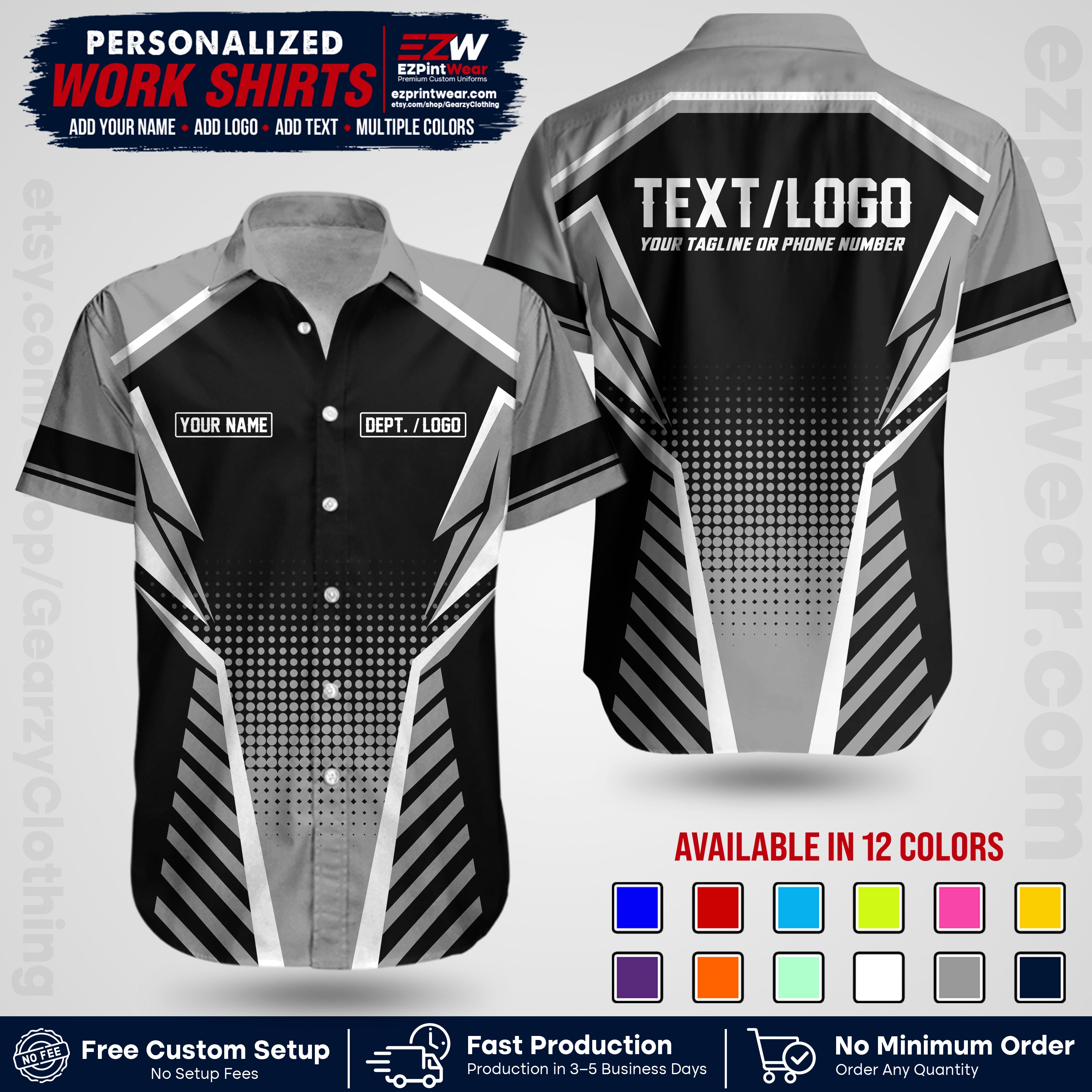 Custom All Over Print Work Uniform Shirt with Name, Logo & Text | Custom Hawaiian Shirt | Company Shirt | Employee Uniform UNF13