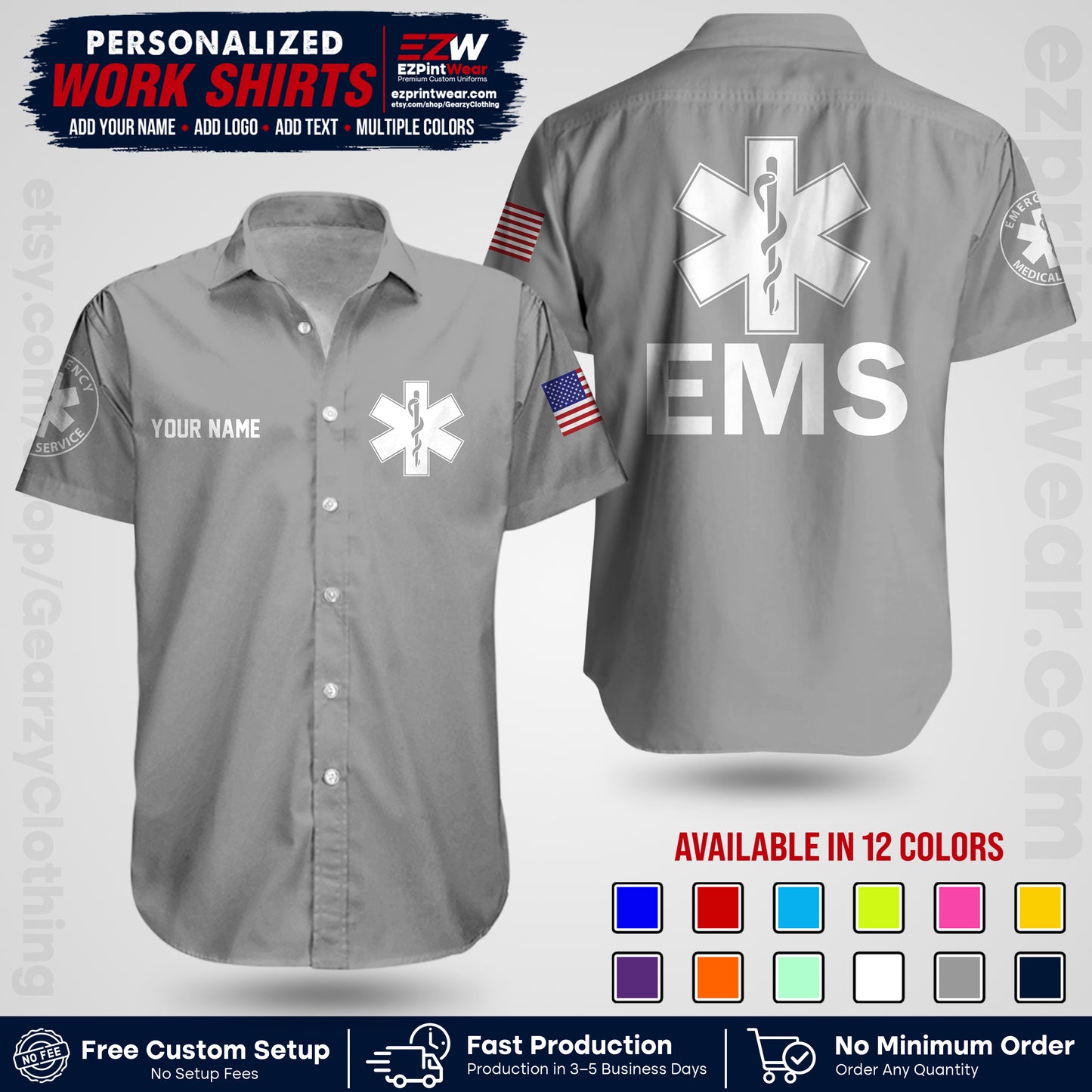 Custom EMS Shirt with Name, Logo & Text | EMS Team Uniform | First Responder Workwear EMSU02