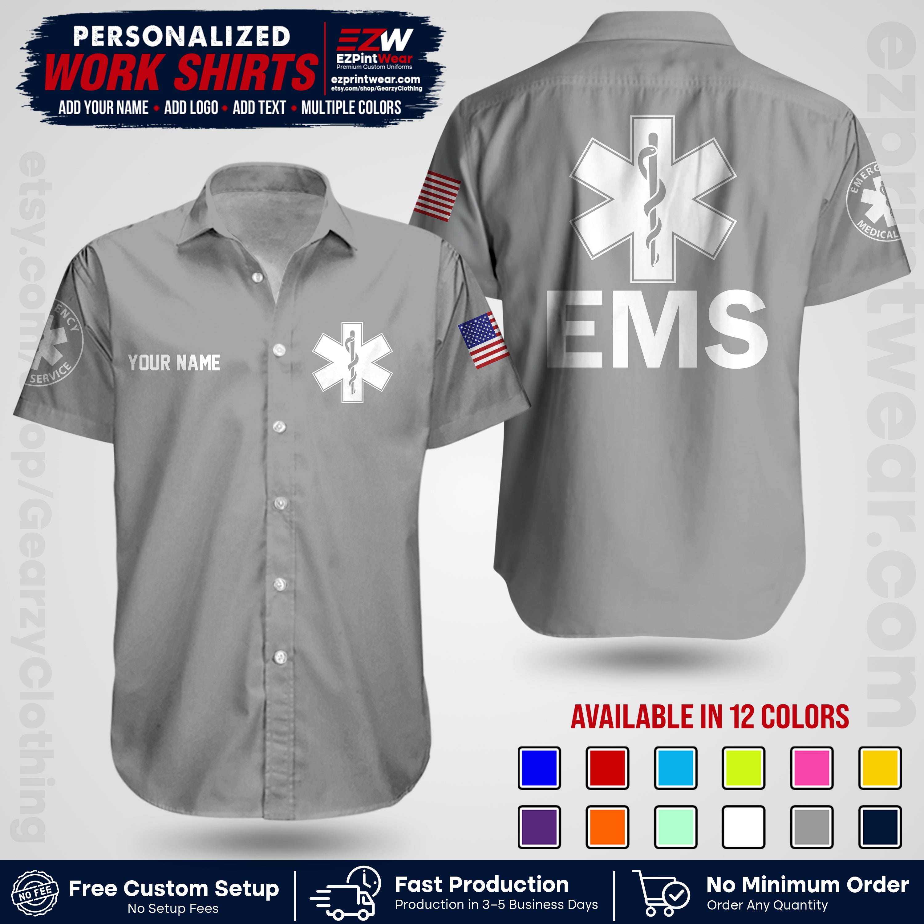 Custom EMS Shirt with Name, Logo & Text | EMS Team Uniform | First Responder Workwear EMSU02