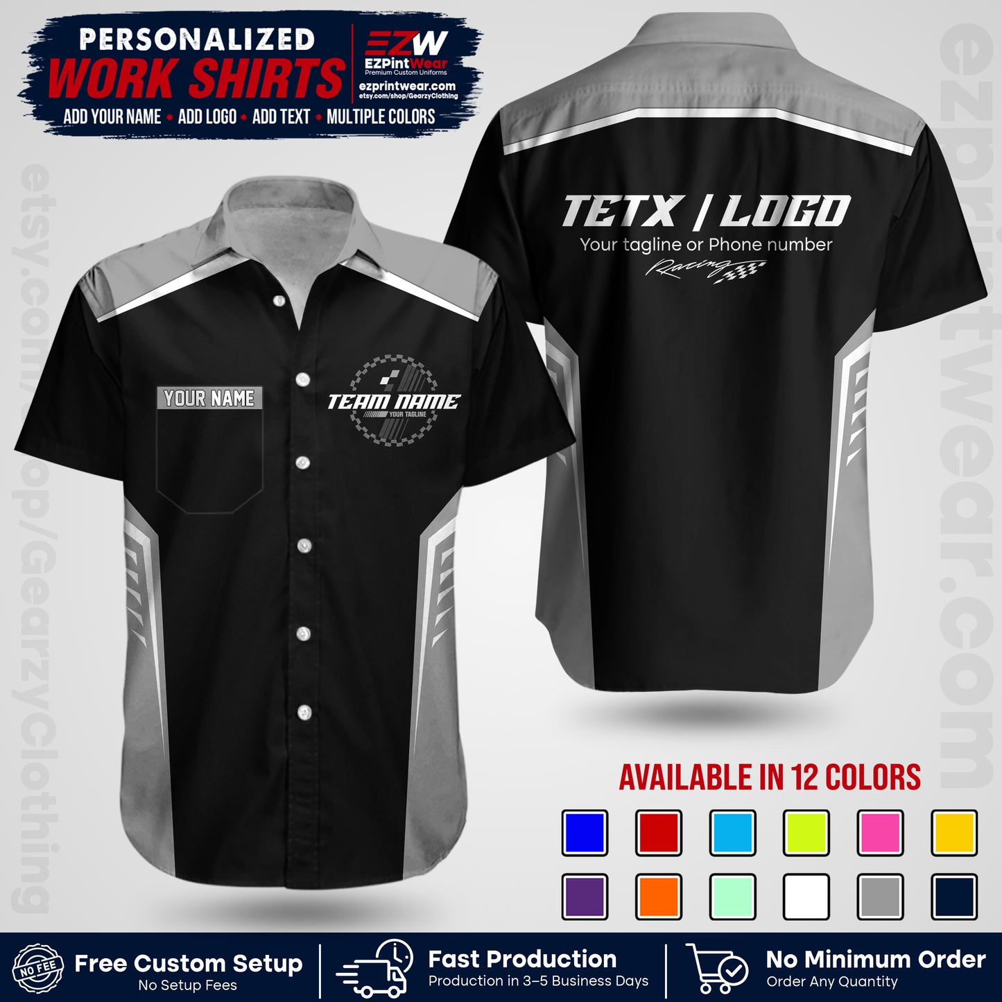Custom Racing Shirt with Name, Logo & Text | Race Team Uniform | Crew Apparel RC07
