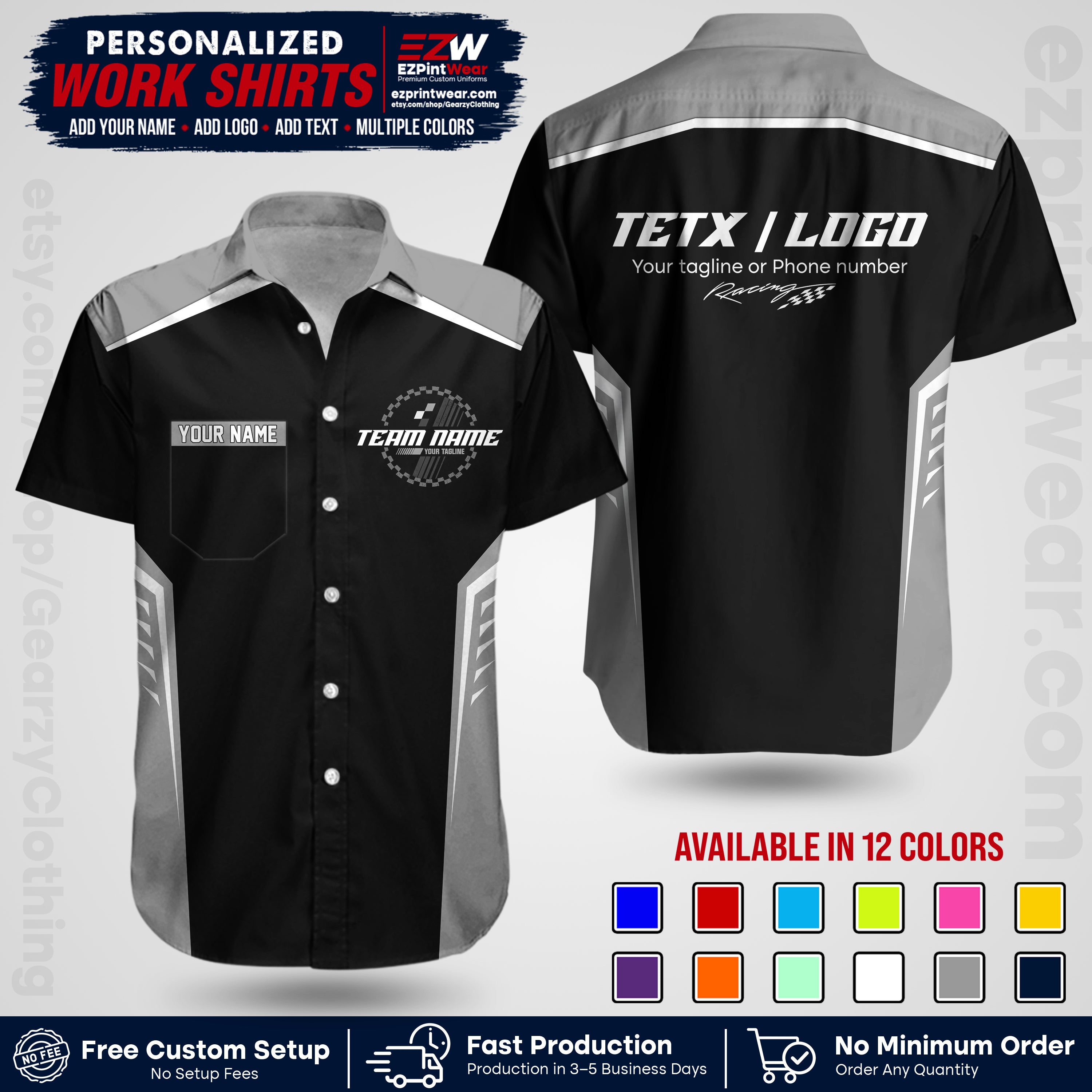Custom Racing Shirt with Name, Logo & Text | Race Team Uniform | Crew Apparel RC07