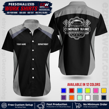 Custom Mechanic Work Shirt with Name, Logo & Text | Auto Shop Uniform | Workwear MCN 08