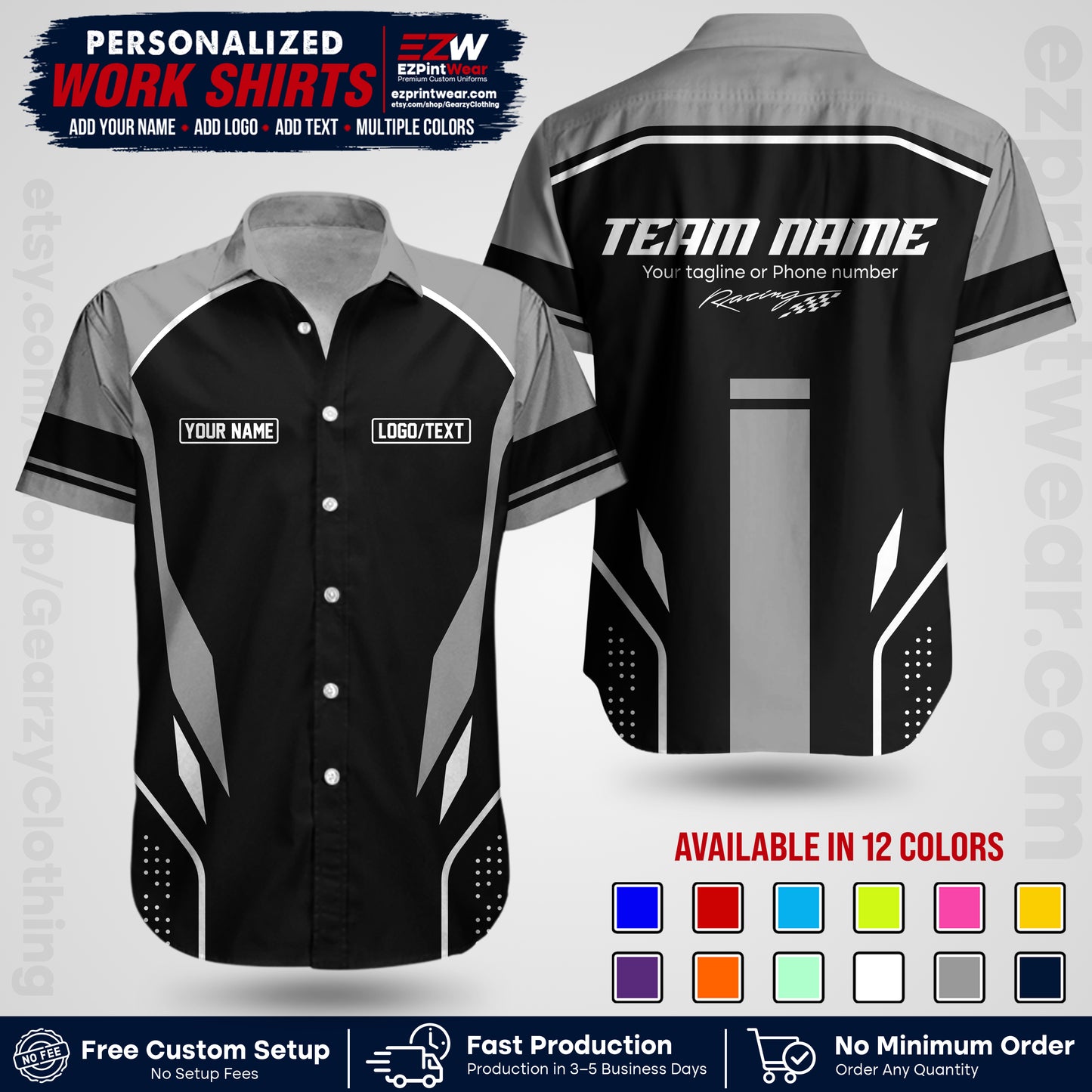 Custom Racing Shirt with Name, Logo & Text | Race Team Uniform | Crew Apparel RC06